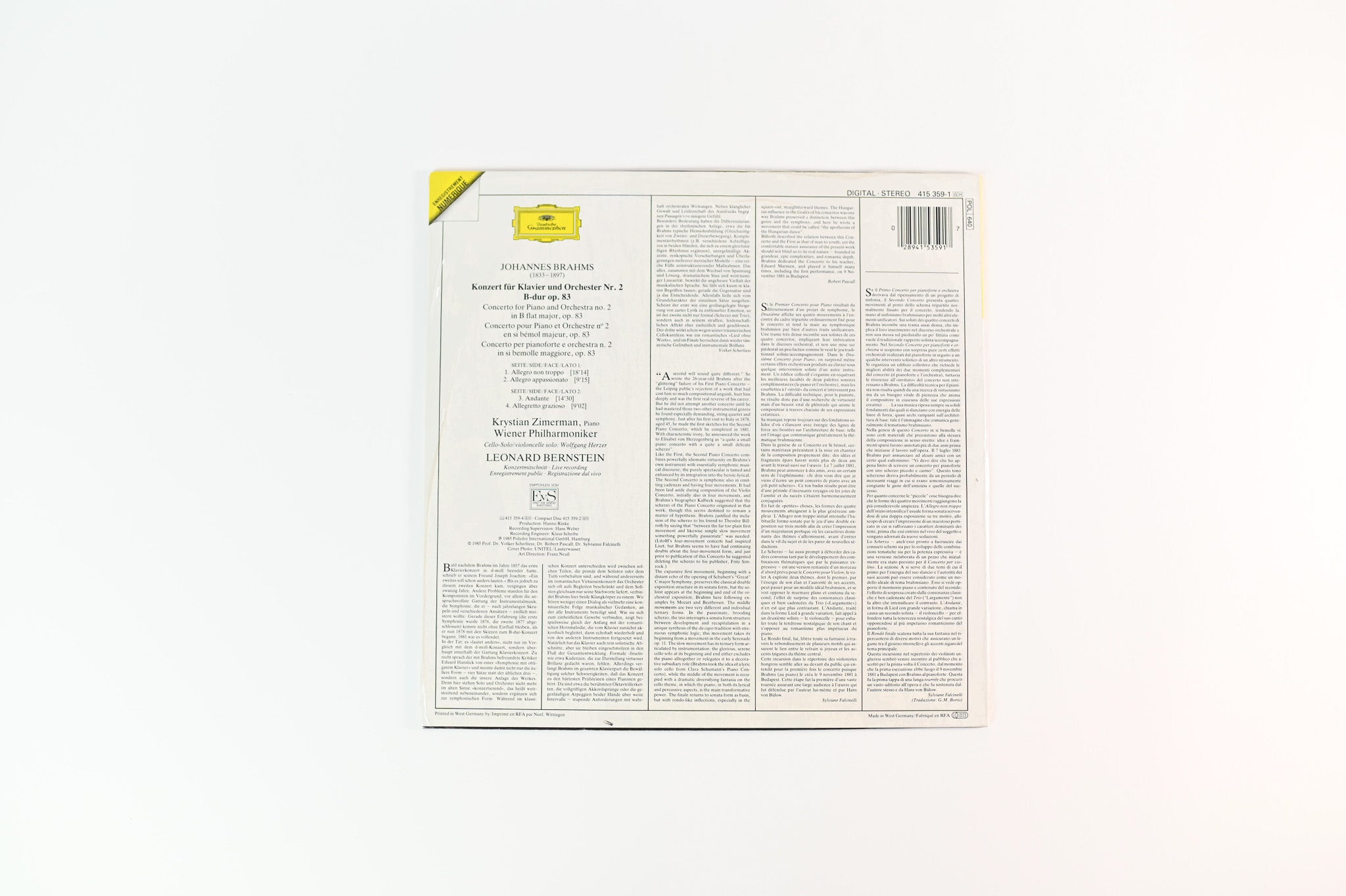 Johannes Brahms - Klavierkonzert No. 2 on Deutsche Grammophon Sealed