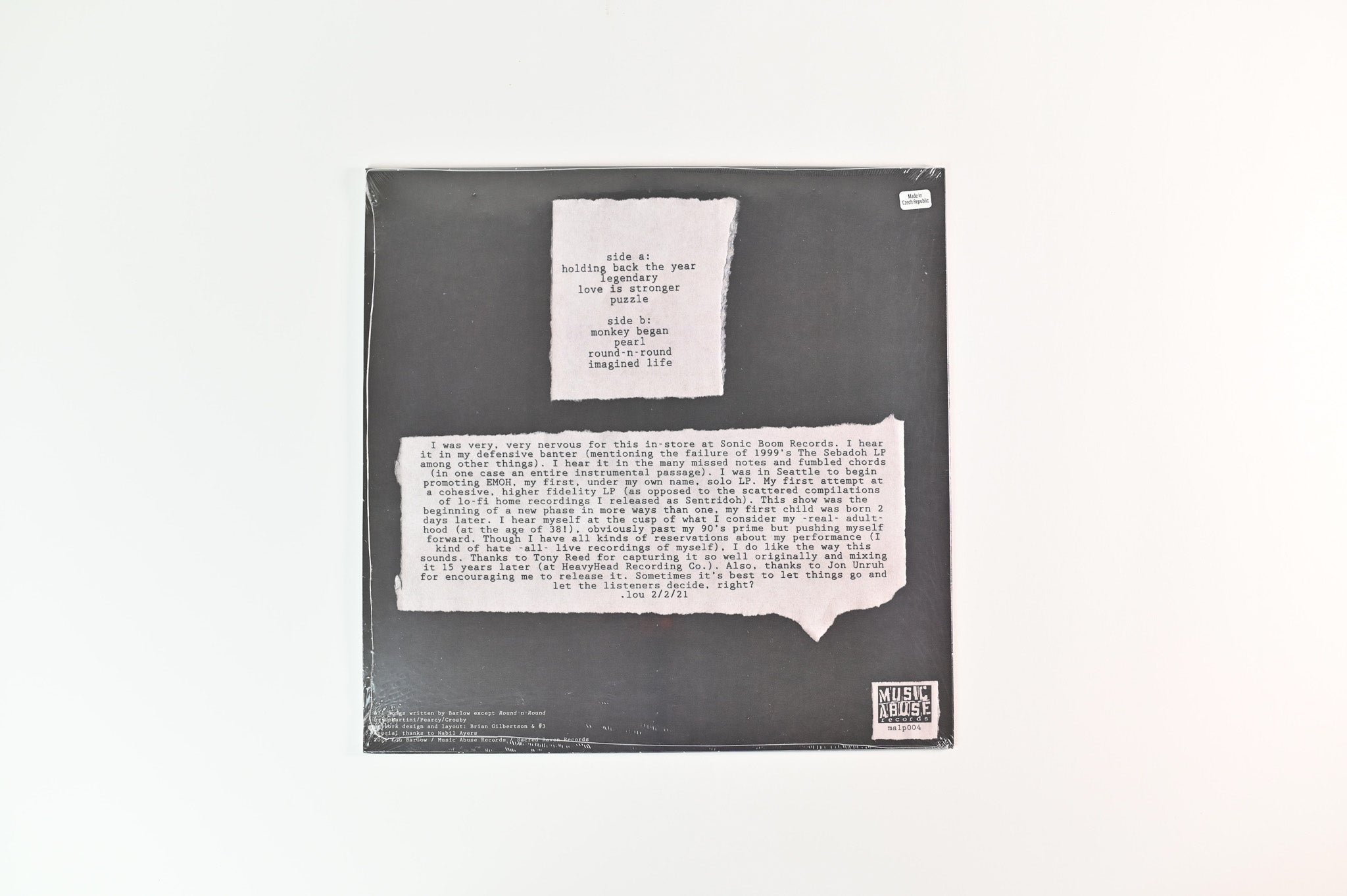 Lou Barlow - Live At Sonic Boom Records Seattle, Washington 1/24/05 on Music Abuse Records - Sealed