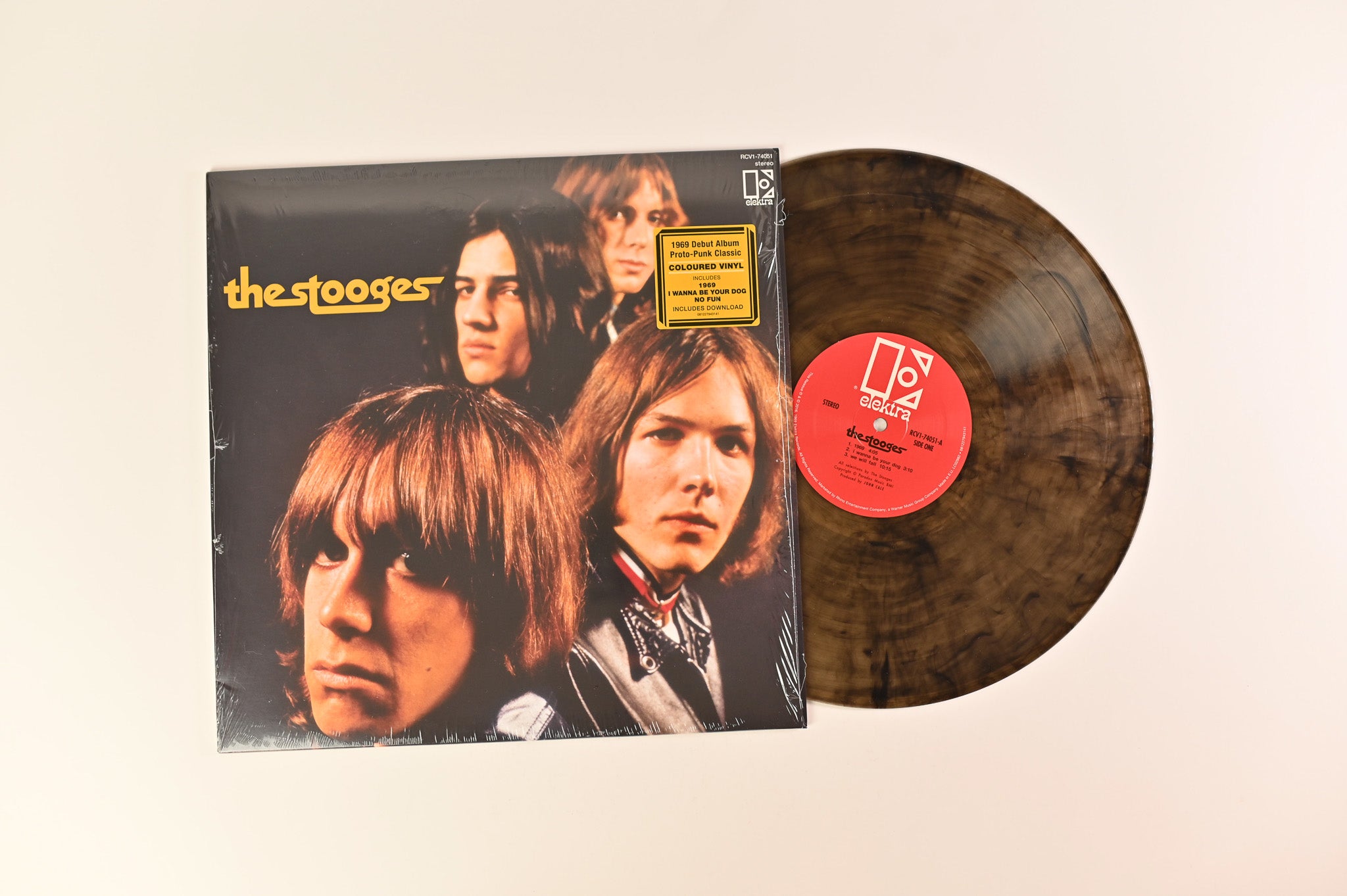 The Stooges - The Stooges on Elektra Rhino Ltd Clear / Black Swirl Reissue