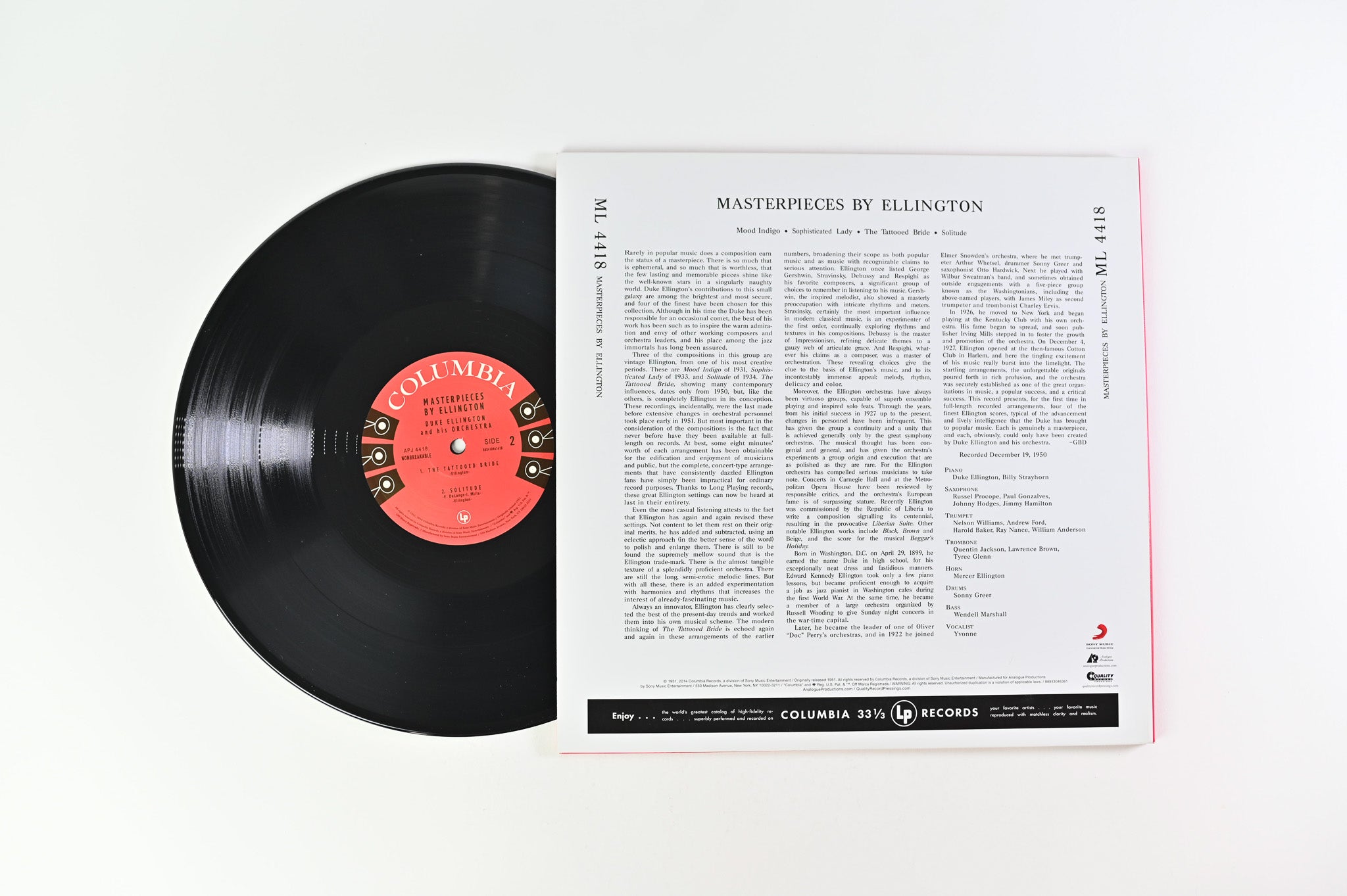 Duke Ellington And His Orchestra - Masterpieces By Ellington on Columbia Analogue Productions 180 Gram Reissue