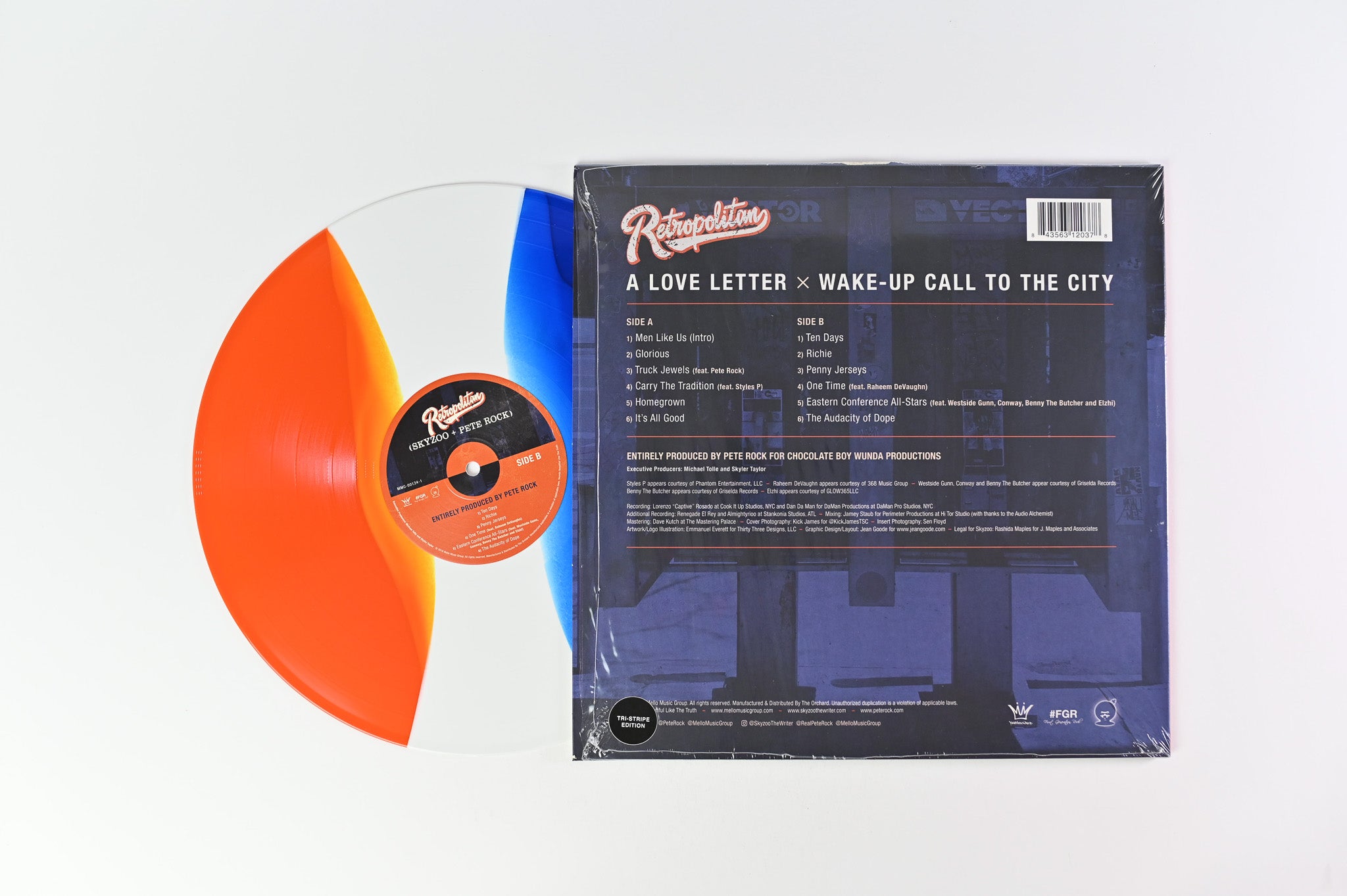 Skyzoo + Pete Rock - Retropolitan on Mello Music Group Orange / White / Blue Vinyl
