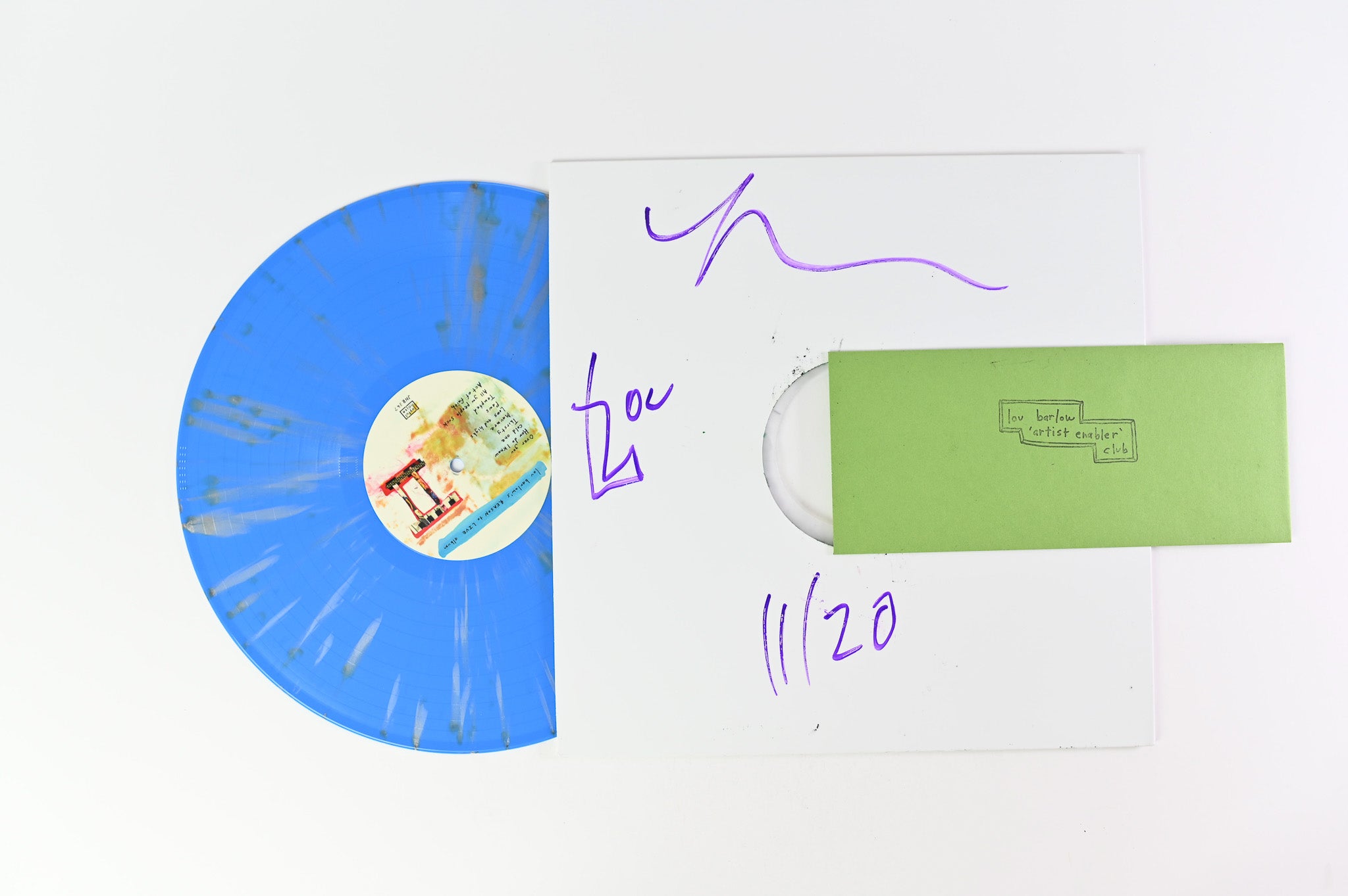 Lou Barlow - Reason To Live L.P. Special Edition Cyan With Silver Splatter Handmade Cover Art