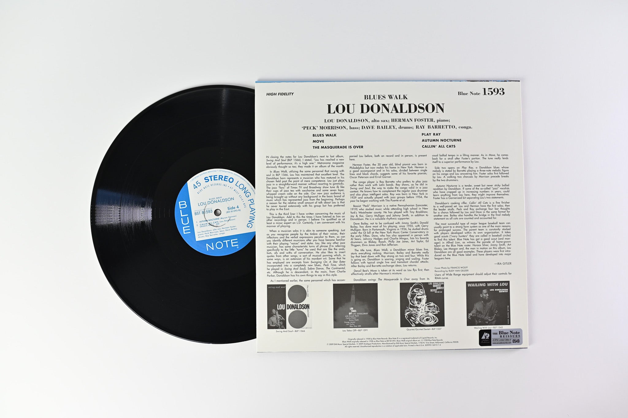 Lou Donaldson - Blues Walk on Blue Note Analogue Productions Reissue Numbered 45 RPM