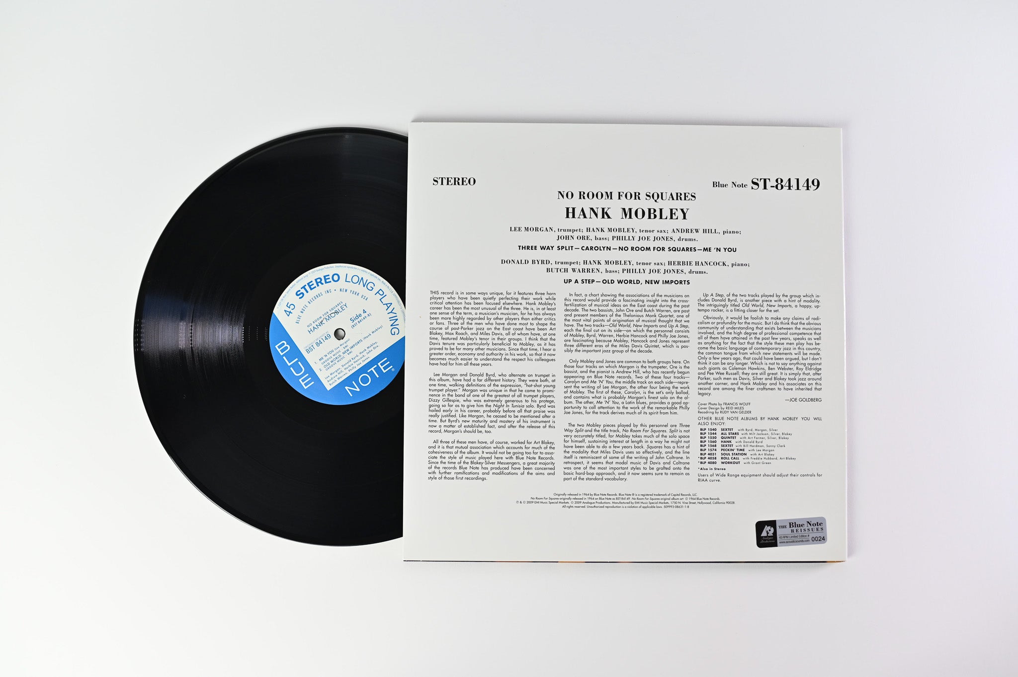 Hank Mobley - No Room For Squares on Blue Note Analogue Productions Reissue Numbered 45 RPM