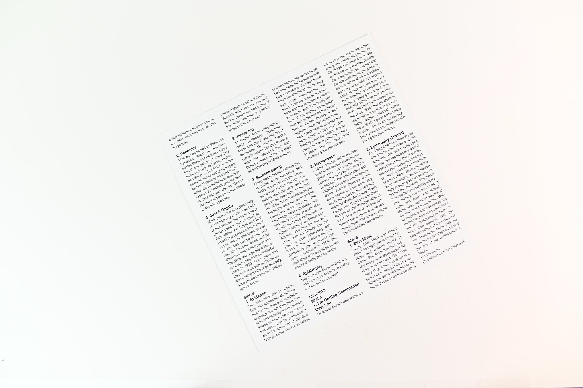 The Thelonious Monk Quartet - Monk In Tokyo Speakers Corner Reissue