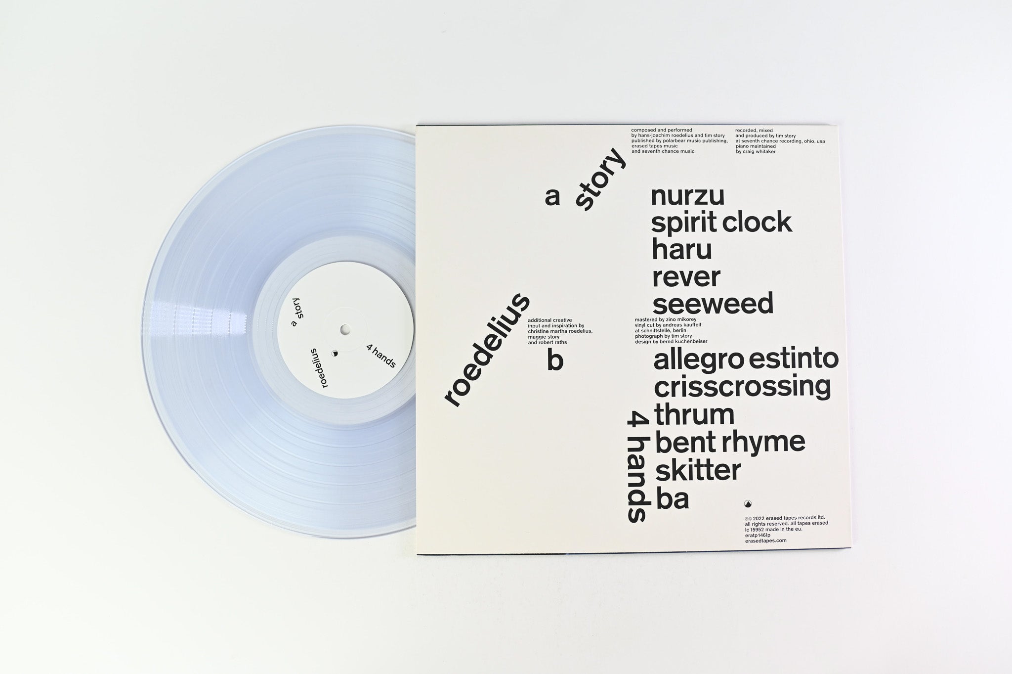 Hans-Joachim Roedelius & Tim Story - 4 Hands on Erased Tapes Ltd Clear Vinyl