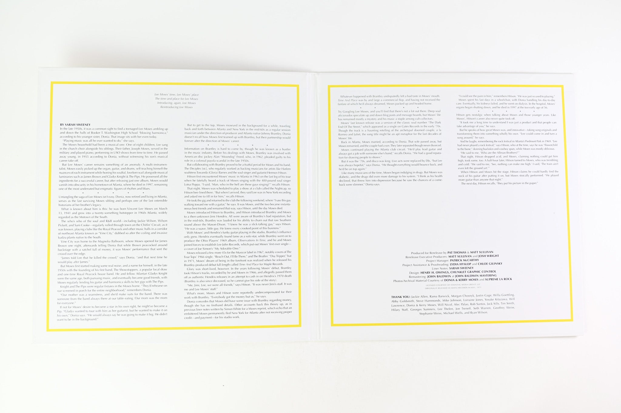 Lee Moses - Time And Place on Maple Fulture Days Ltd Yellow Vinyl Reissue