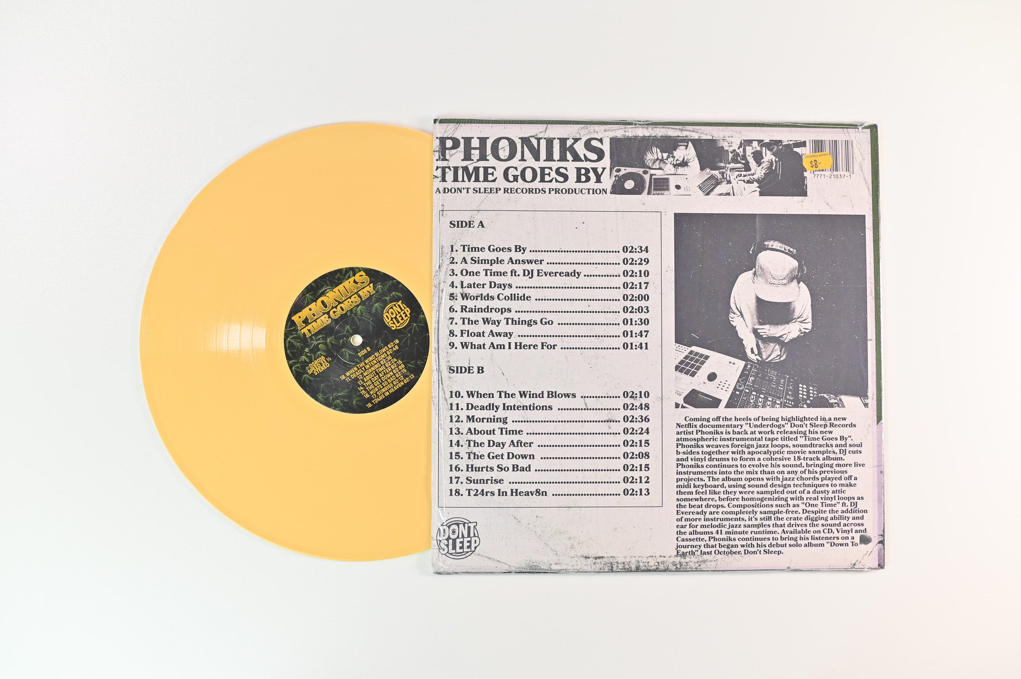 Phoniks - Time Goes By on Don't Sleep Ltd Opaque Yellow Vinyl