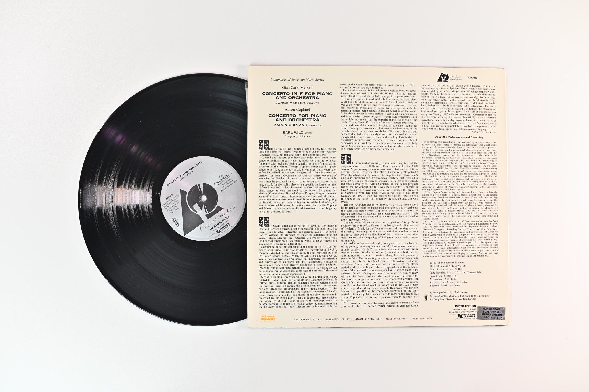 Aaron Copland - Piano Concerto on Analogue Productions Ltd Numbered 180 Gram Super Vinyl Reissue