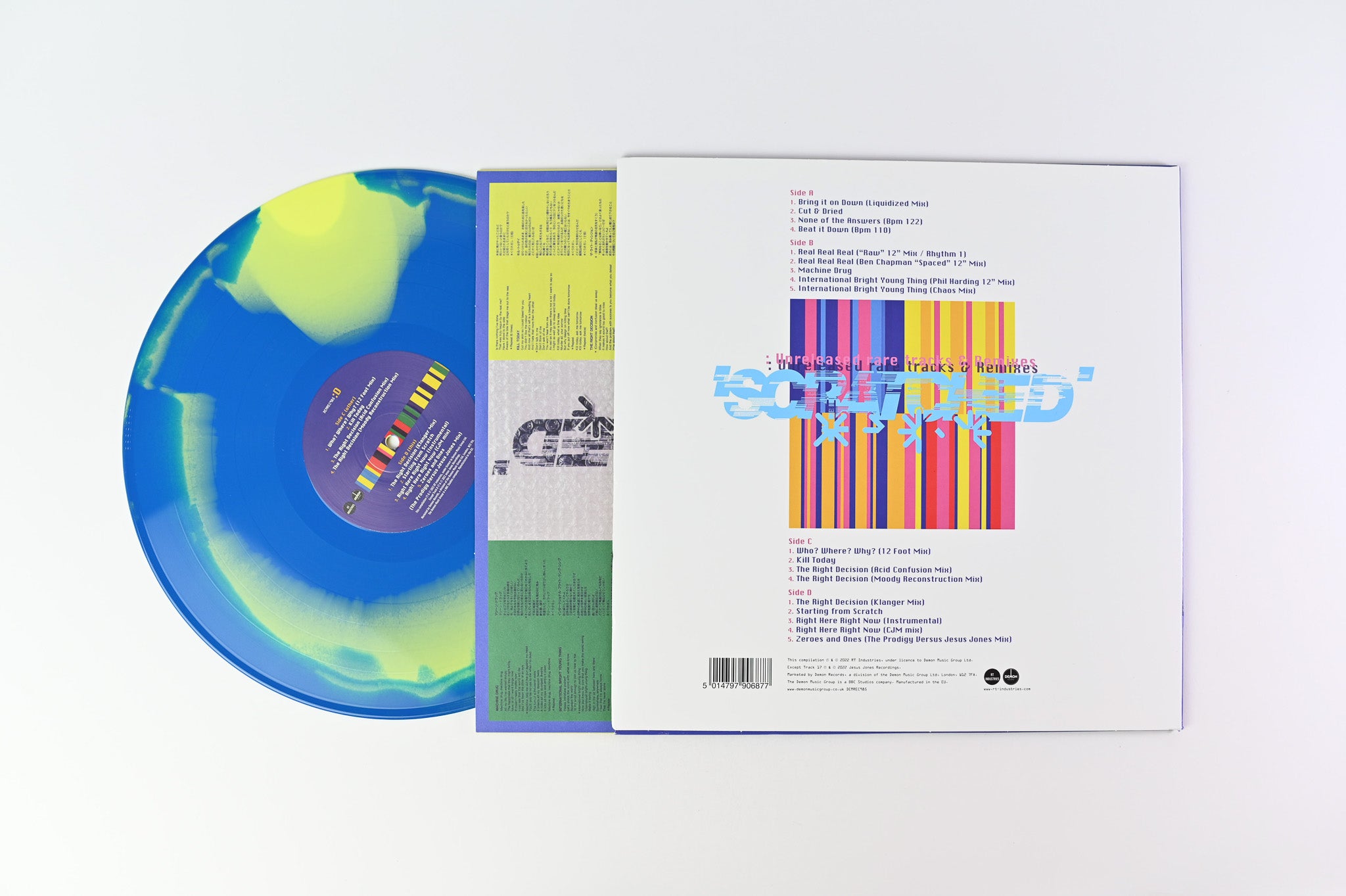 Jesus Jones - Scratched (Unreleased Rare Tracks & Remixes) on Demon Records Blue & Yellow Marbled Vinyl