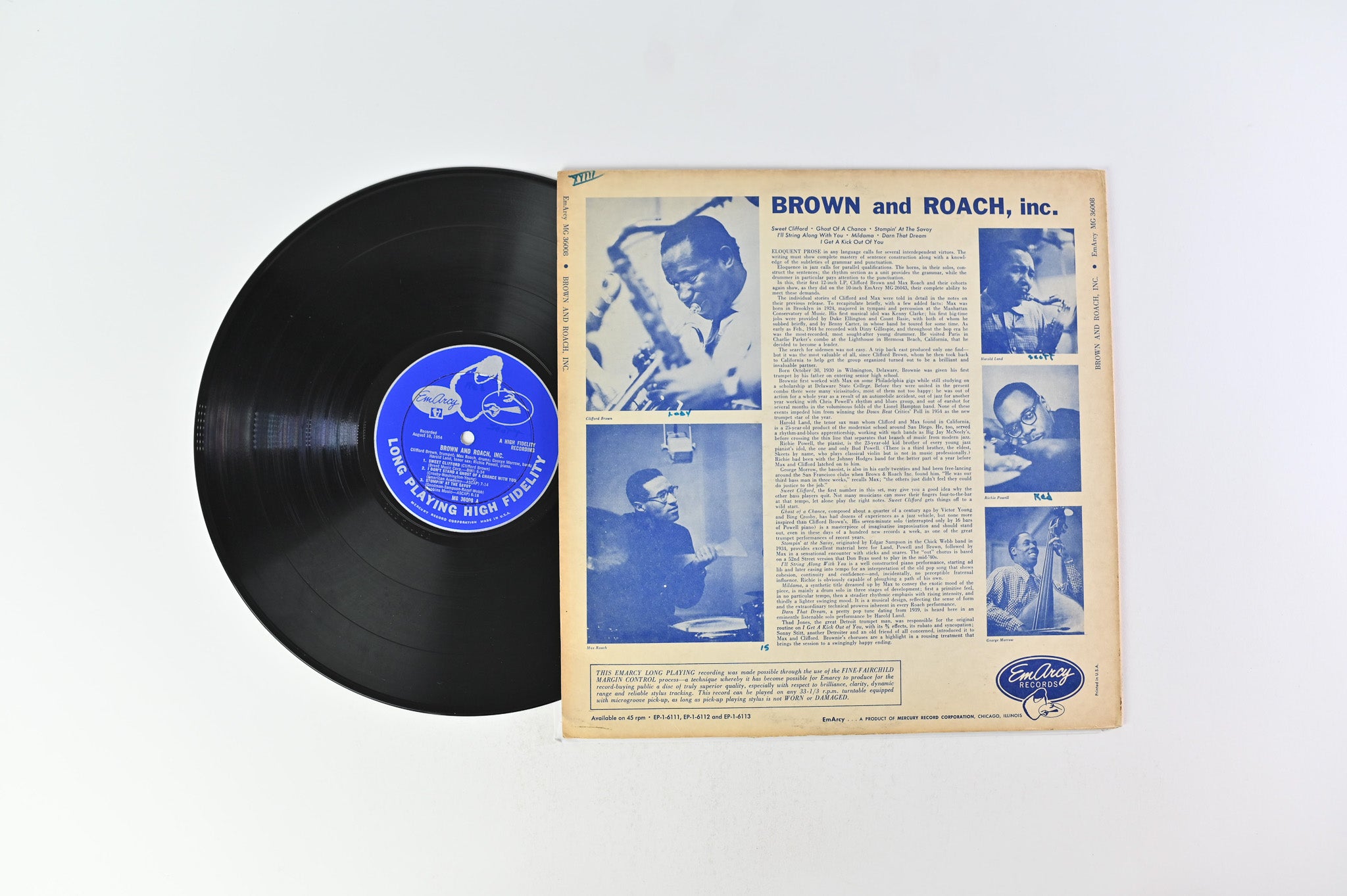 Clifford Brown And Max Roach - Brown And Roach Incorporated on Emarcy Mono Blue Back Cover