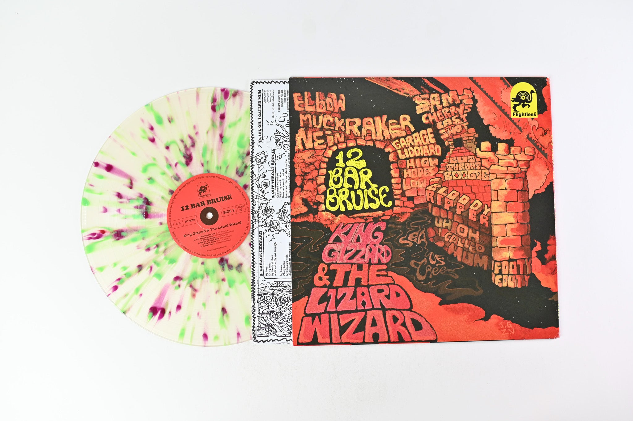 King Gizzard And The Lizard Wizard - 12 Bar Bruise on Flightless Ltd Clear With Green And Purple Splatter Reissue