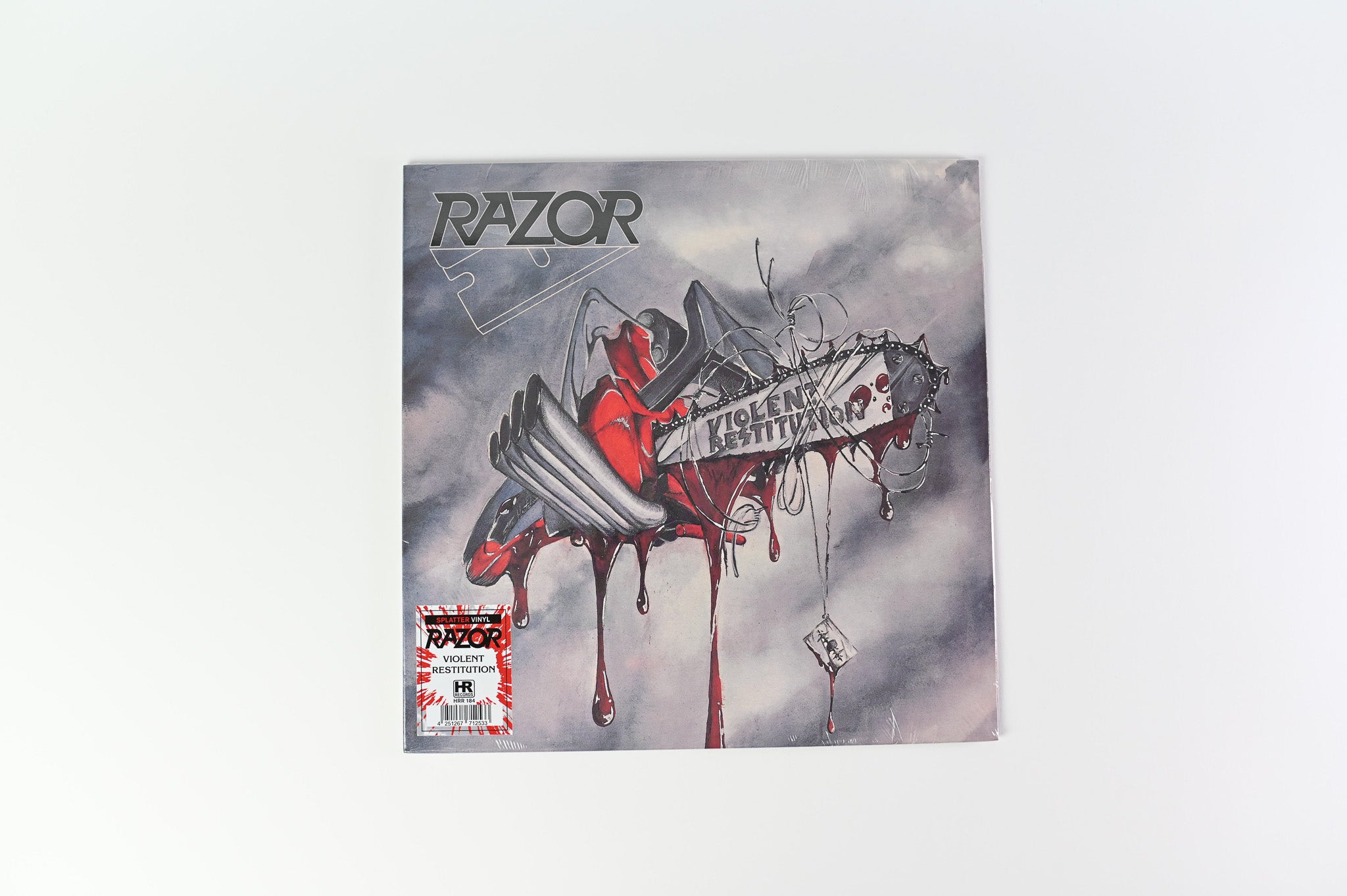 Razor - Violent Restitution on High Roller White/Grey/Red Splatter Reissue Sealed