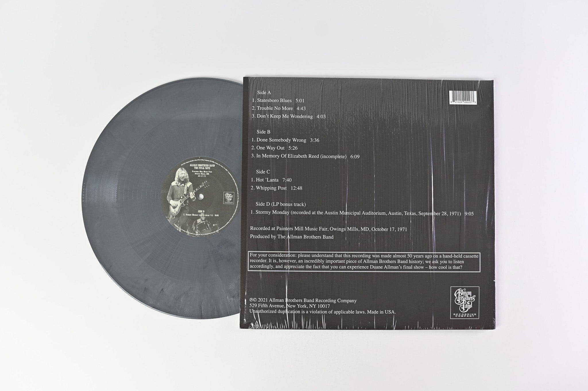 The Allman Brothers Band - The Final Note (Painters Mill Music Fair Owings Mills, MD 10-17-71) Ltd RSD Black & White Swirl
