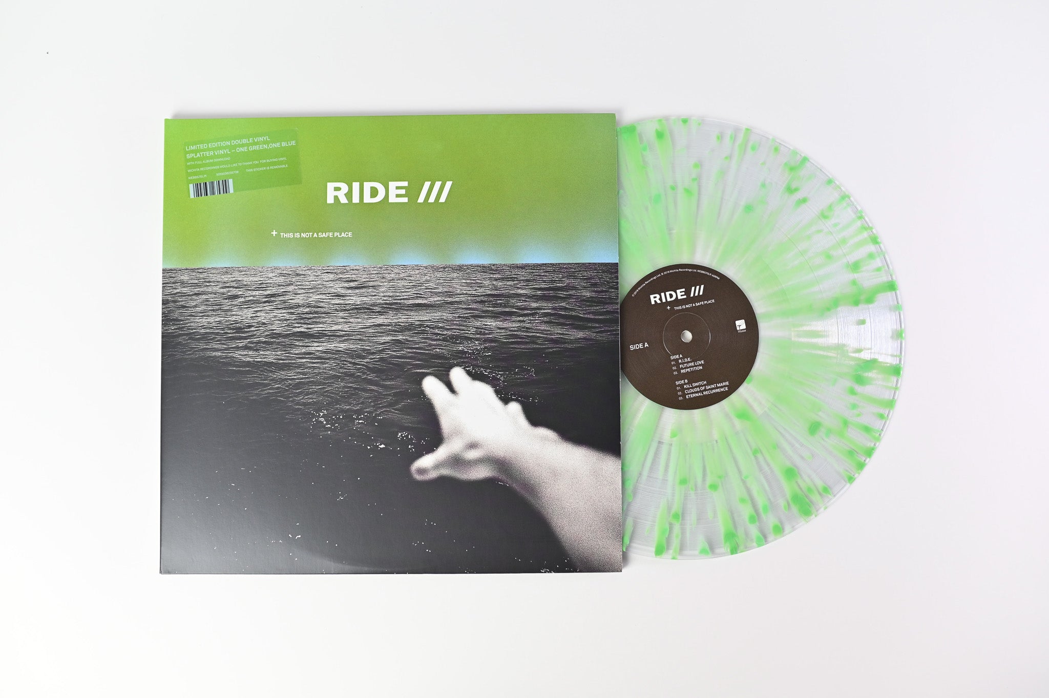 Ride - This Is Not A Safe Place on Wichita Ltd Embossed Green & Blue Splatter