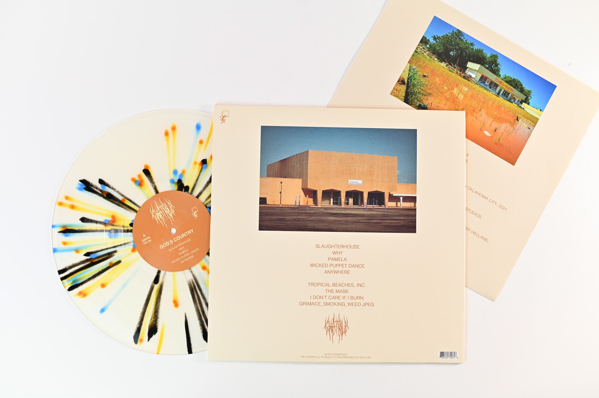 Chat Pile - God's Country on Flenser Ltd Milky Clear w/ Black / Blue & Orange Splatter