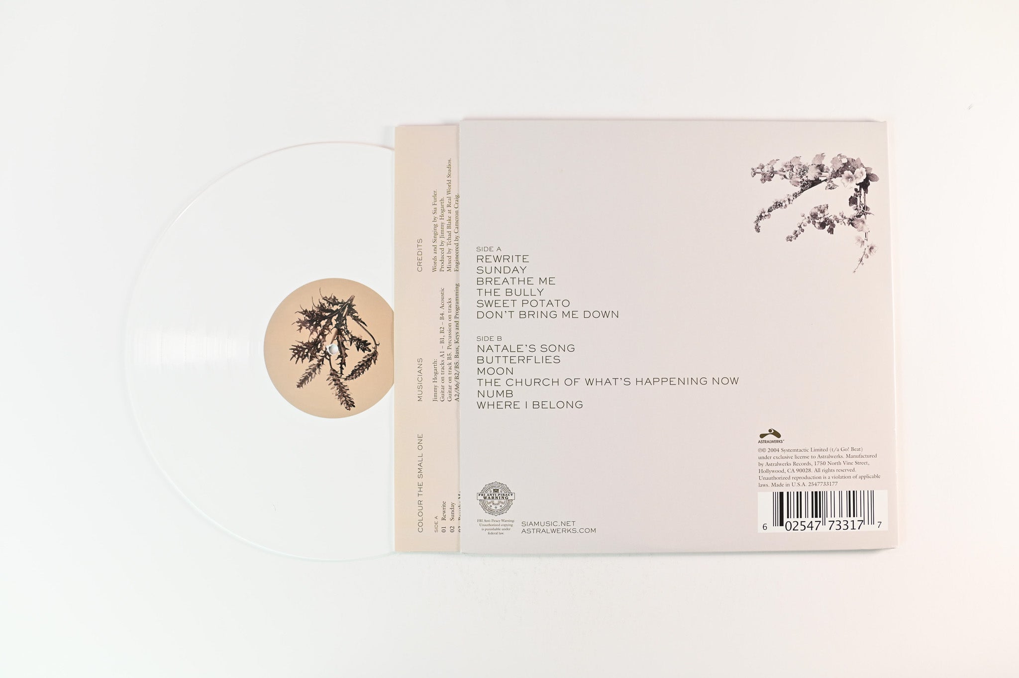 Sia - Colour The Small One on Astralwerks Ltd White Vinyl Reissue