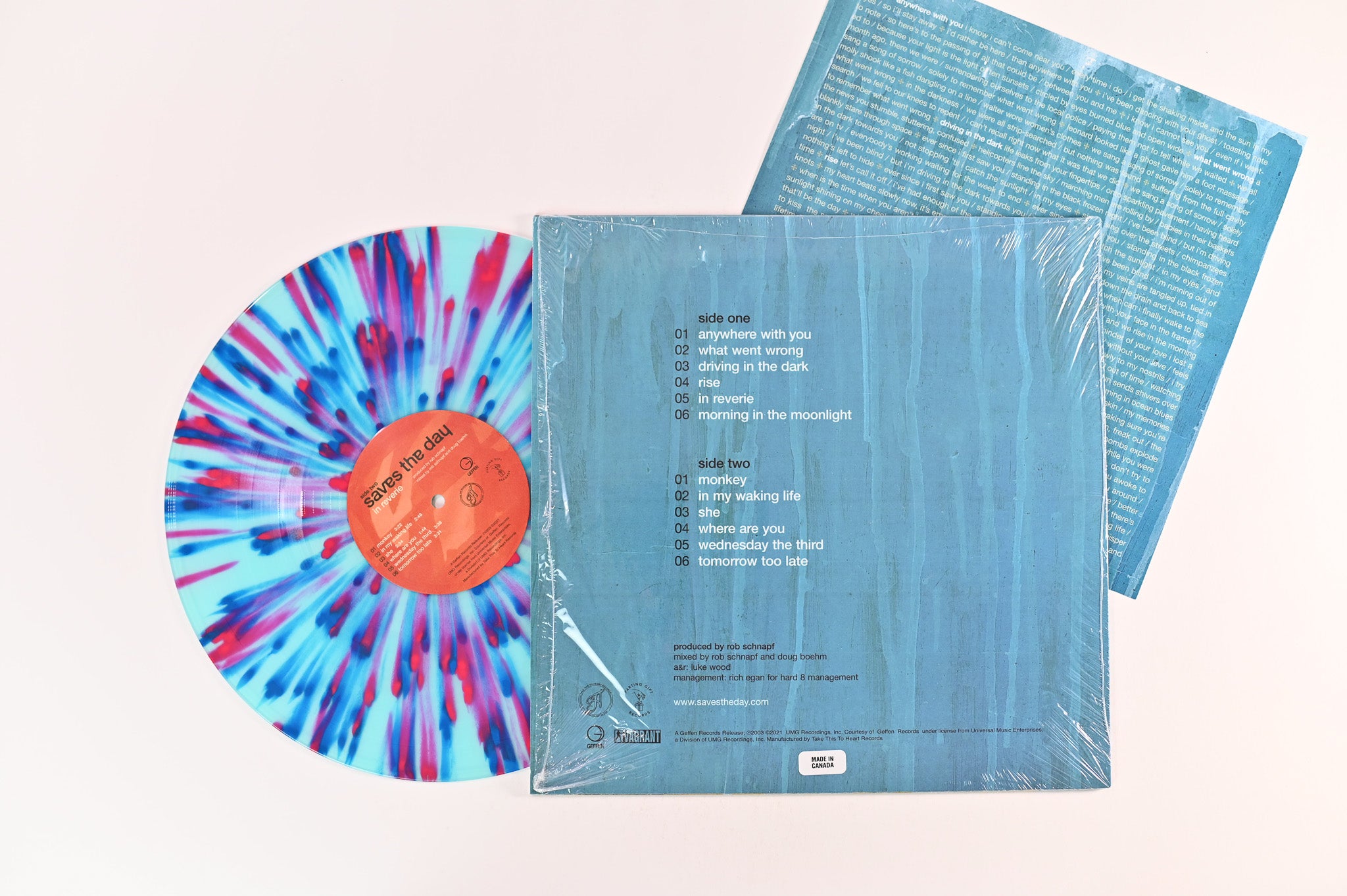 Saves The Day - In Reverie on Parting Gifts Ltd Blue w/ Aqua and Magenta Splatter Reissue