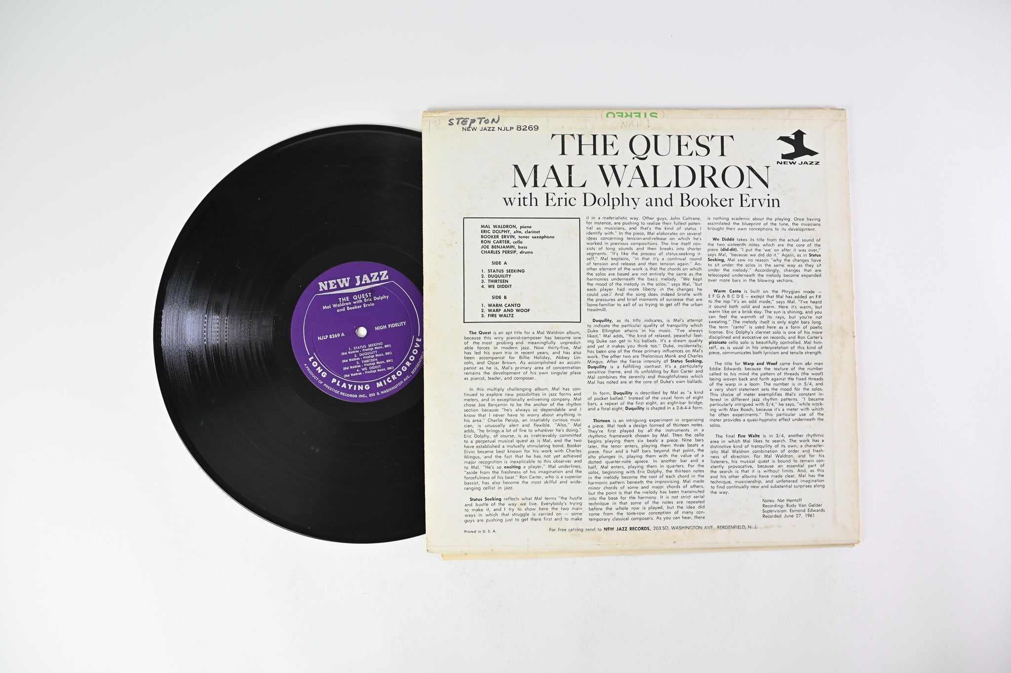 Mal Waldron With Eric Dolphy And Booker Ervin - The Quest on New Jazz – NJLP 8269 Mono