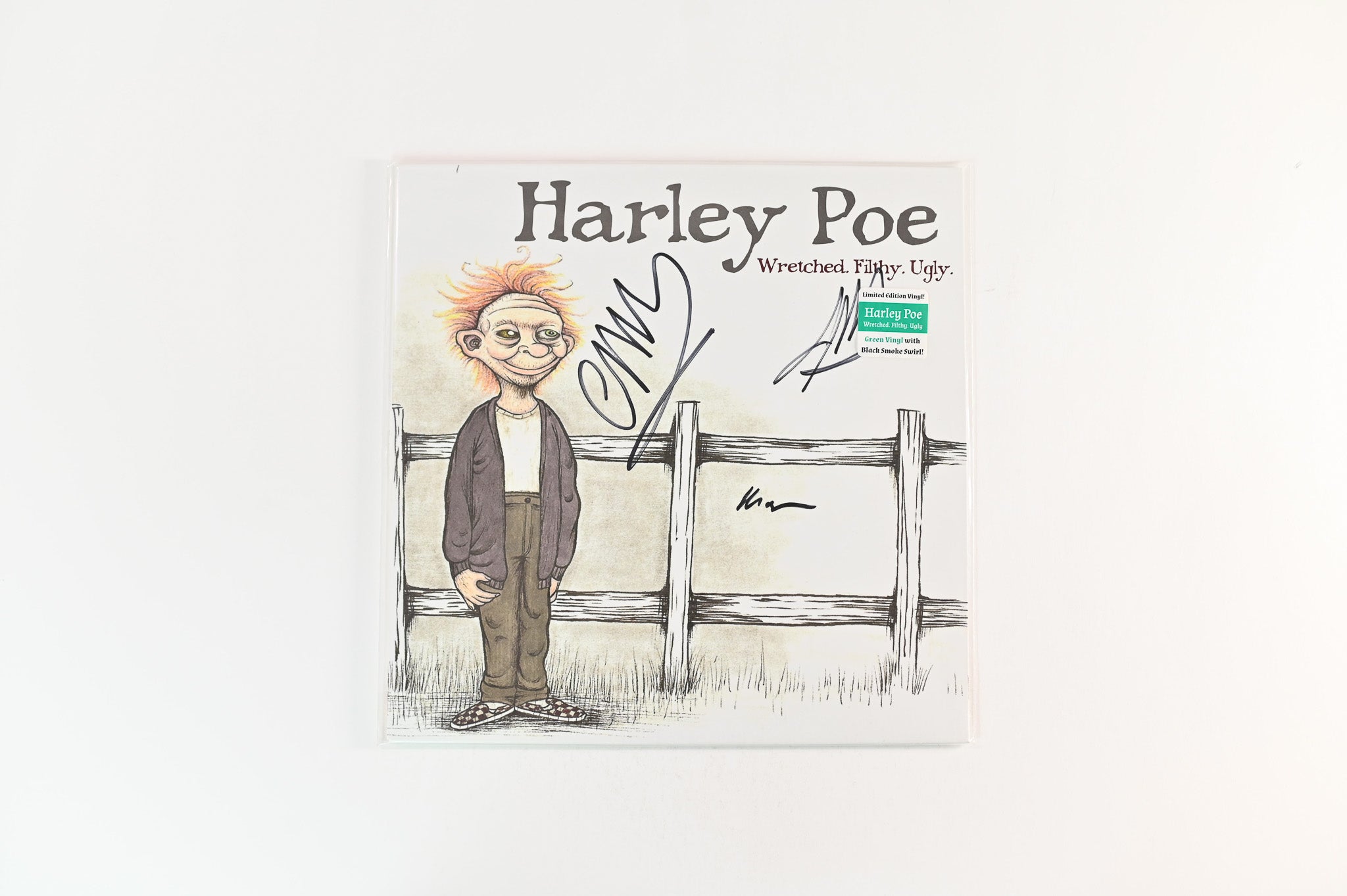 Harley Poe - Wretched. Filthy. Ugly. on Chain Smoking Records Ltd Green Transparent with Black Smoke Swirl Signed
