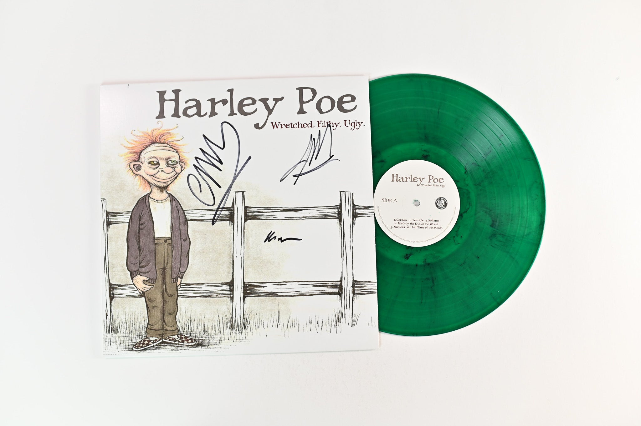 Harley Poe - Wretched. Filthy. Ugly. on Chain Smoking Records Ltd Green Transparent with Black Smoke Swirl Signed