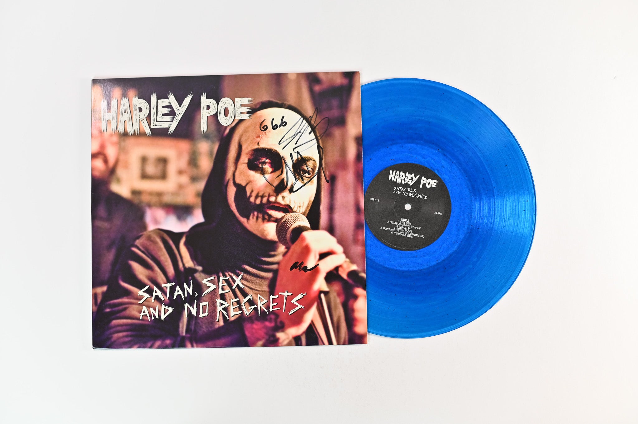 Harley Poe - Satan, Sex And No Regrets on Chain Smoking Ltd Blue Vinyl Signed