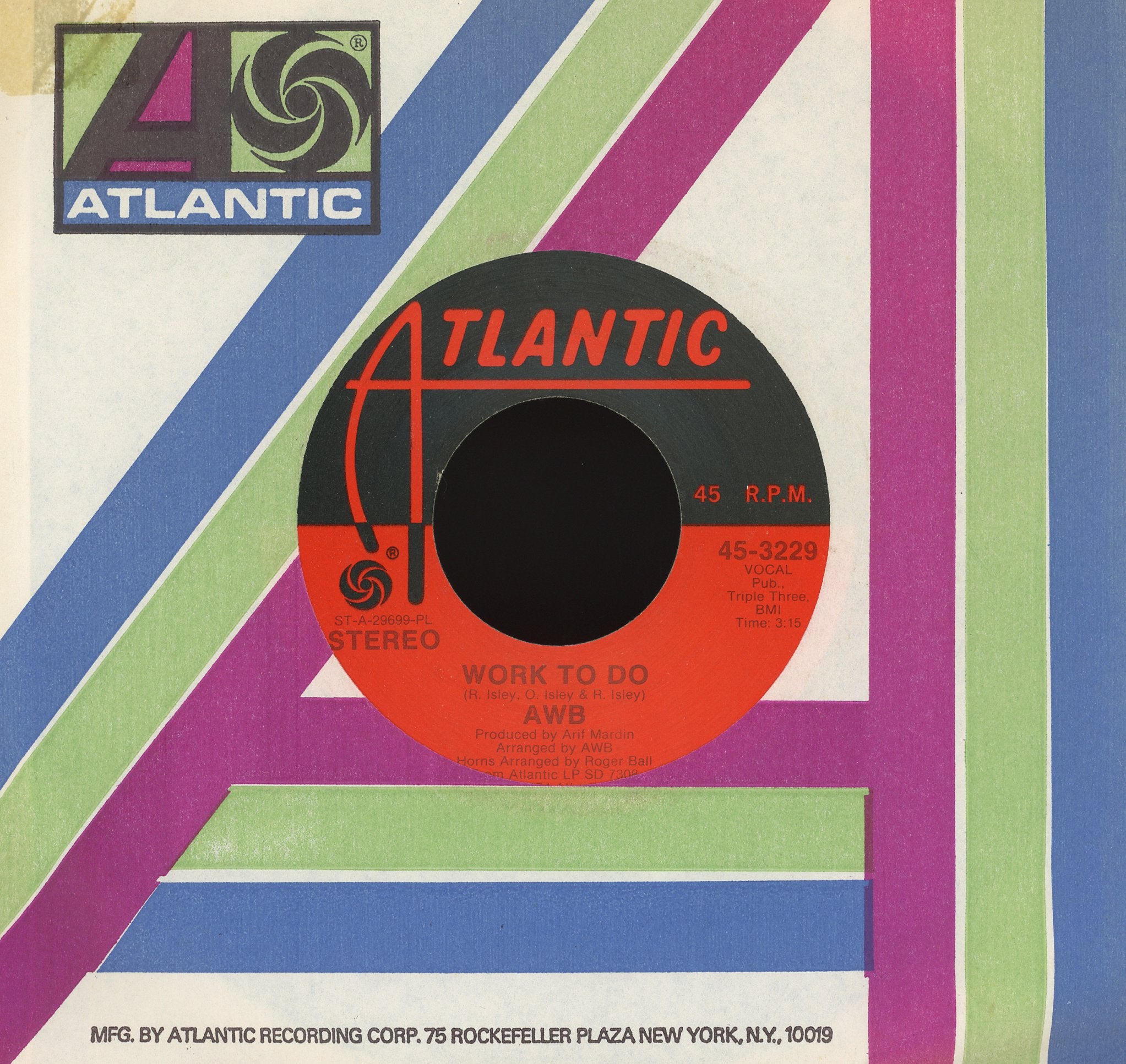 Average White Band - Pick Up The Pieces / Work To Do on Atlantic 45