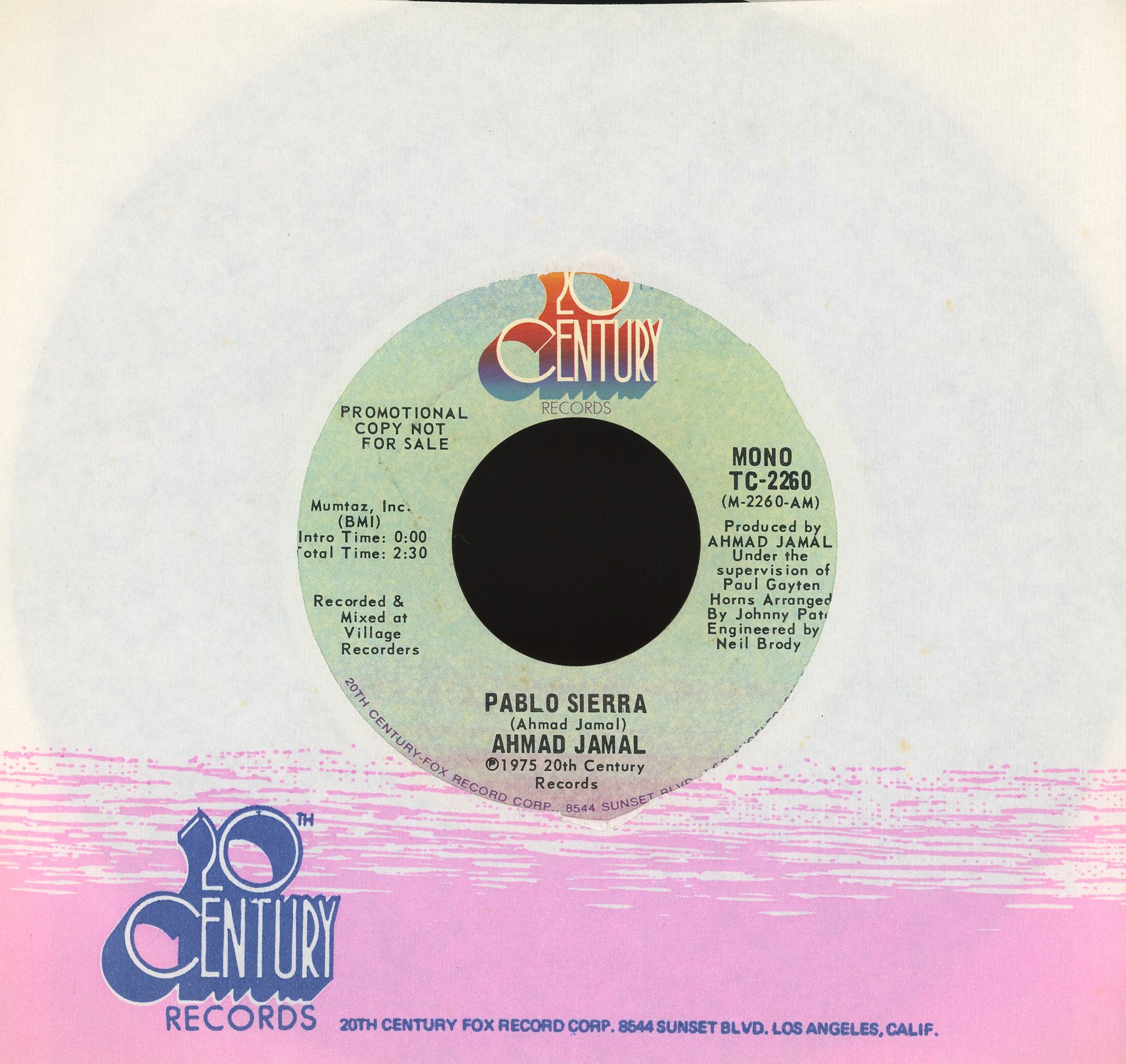 Ahmad Jamal - Pablo Sierra on 20th Century Records Promo Jazz Funk 45