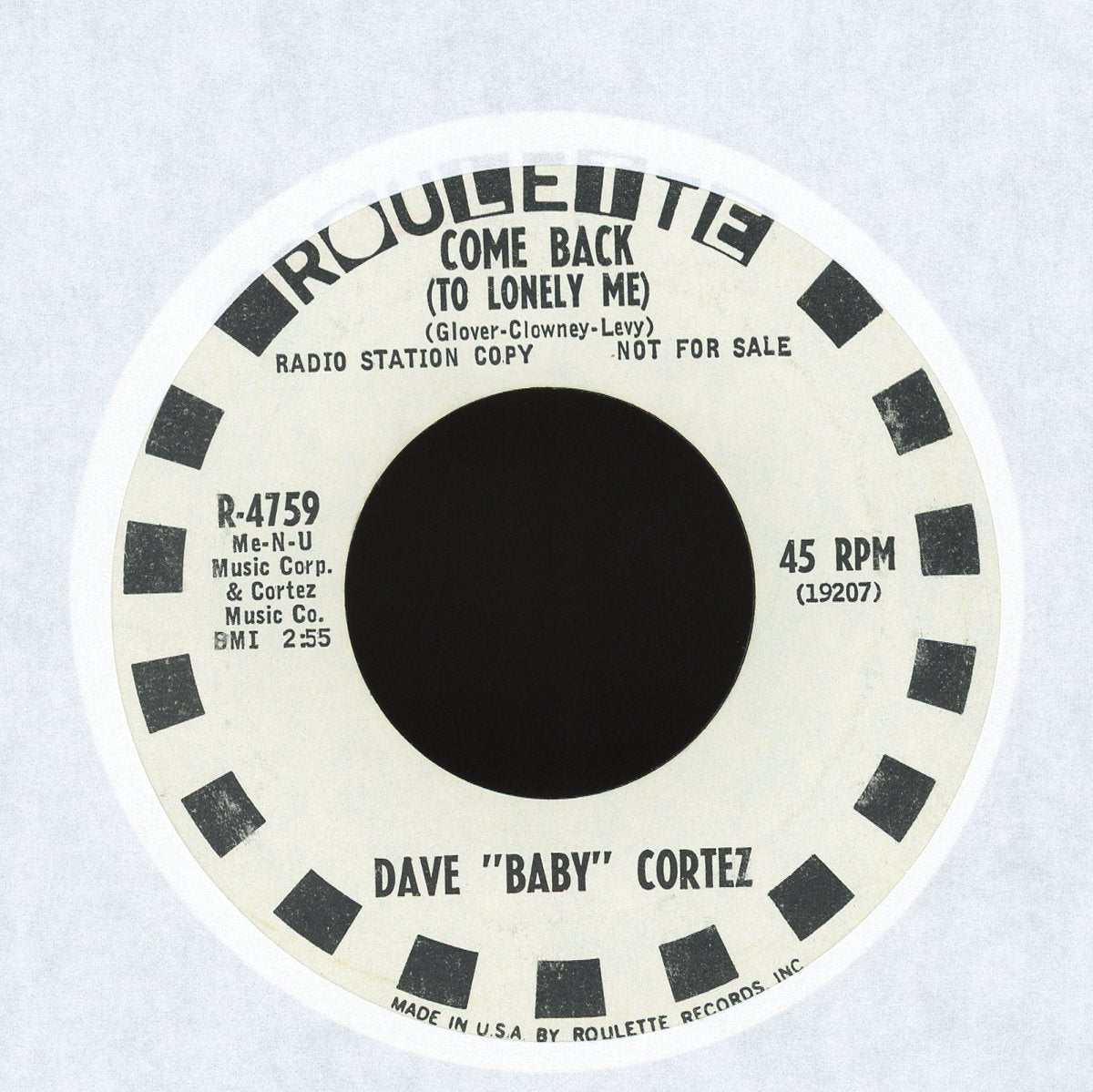 Dave "Baby" Cortez - Hula Hoop (Shoop Shoop) on Roulette Promo Soul 45