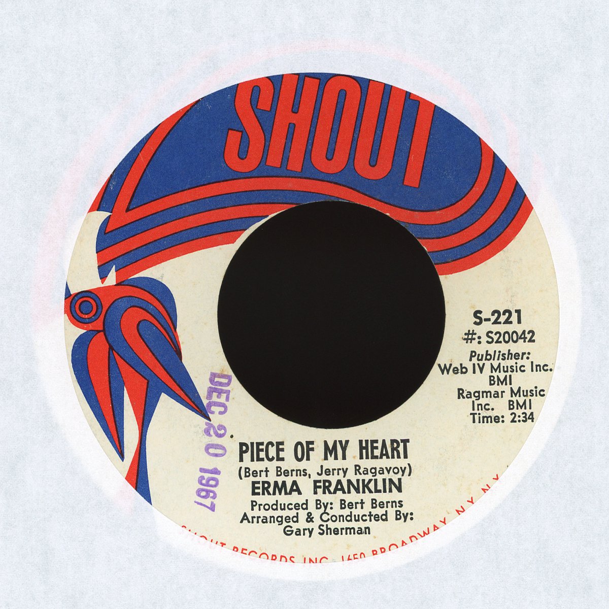 Erma Franklin - Piece Of My Heart / Baby What You Want Me To Do on Shout Soul 45
