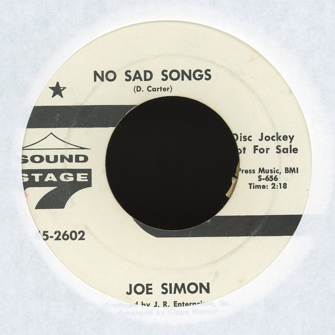 Joe Simon - No Sad Songs / Come On And Get It on Sound Stage 7 Promo Northern Soul 45