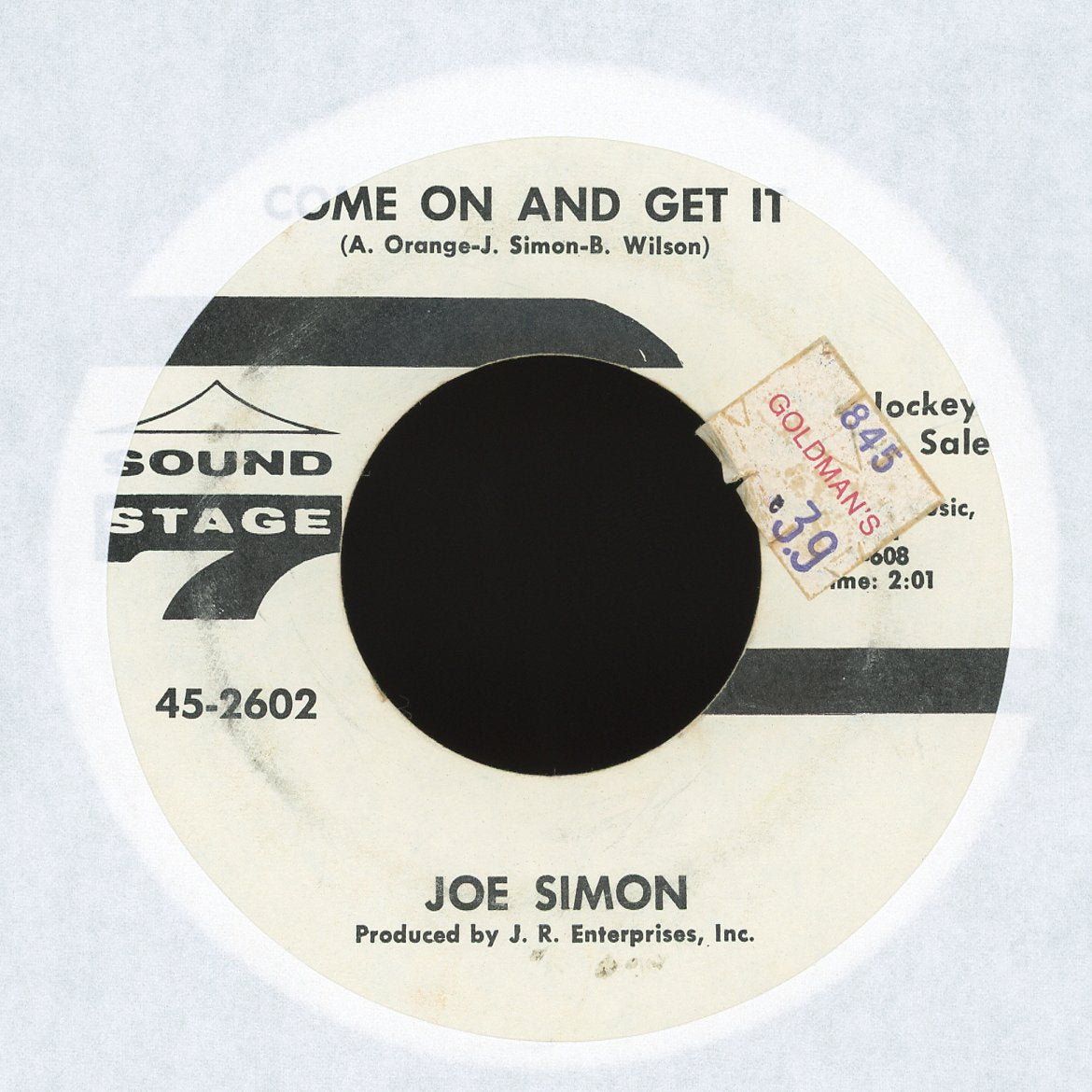 Joe Simon - No Sad Songs / Come On And Get It on Sound Stage 7 Promo Northern Soul 45