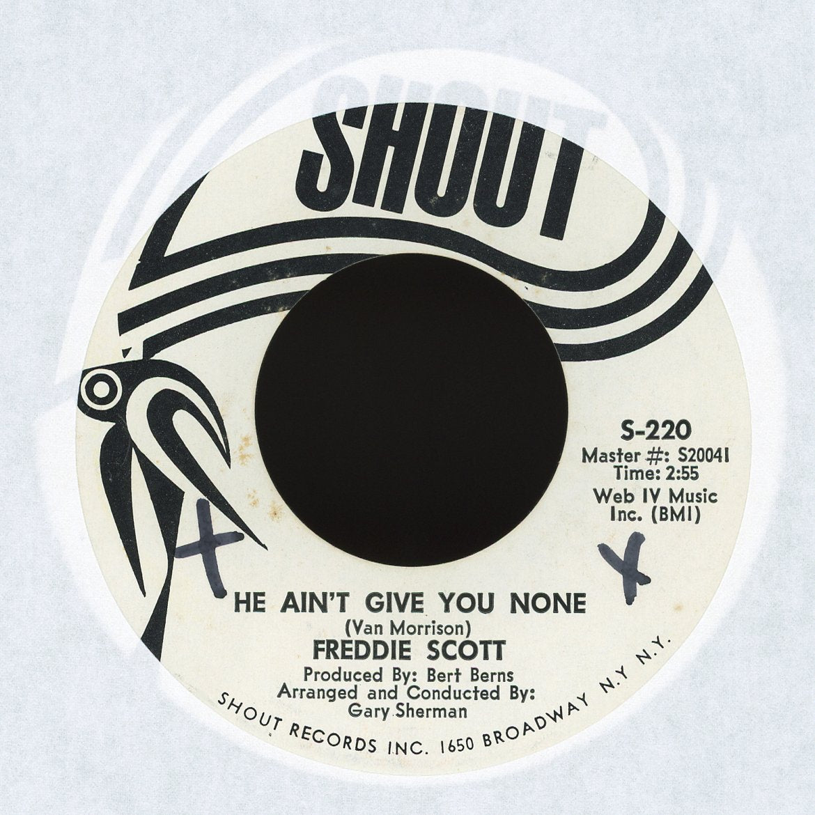 Freddie Scott - Run Joe / He Ain't Give You None on Shout Promo Soul 45