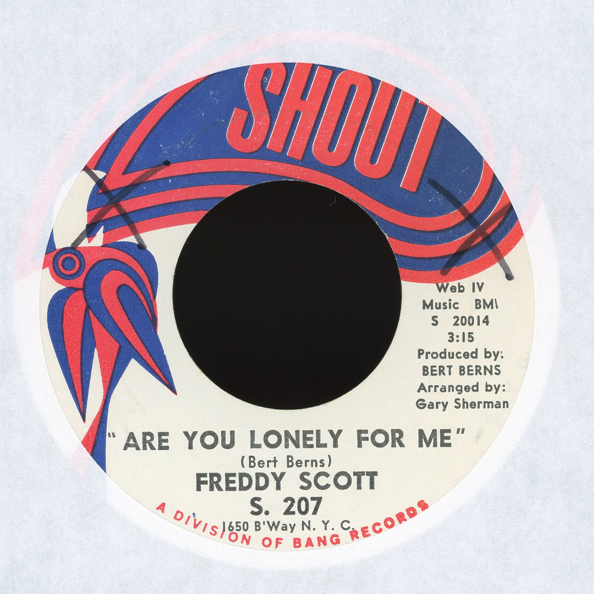 Freddie Scott - Are You Lonely For Me / Where Were You on Shout Soul 45