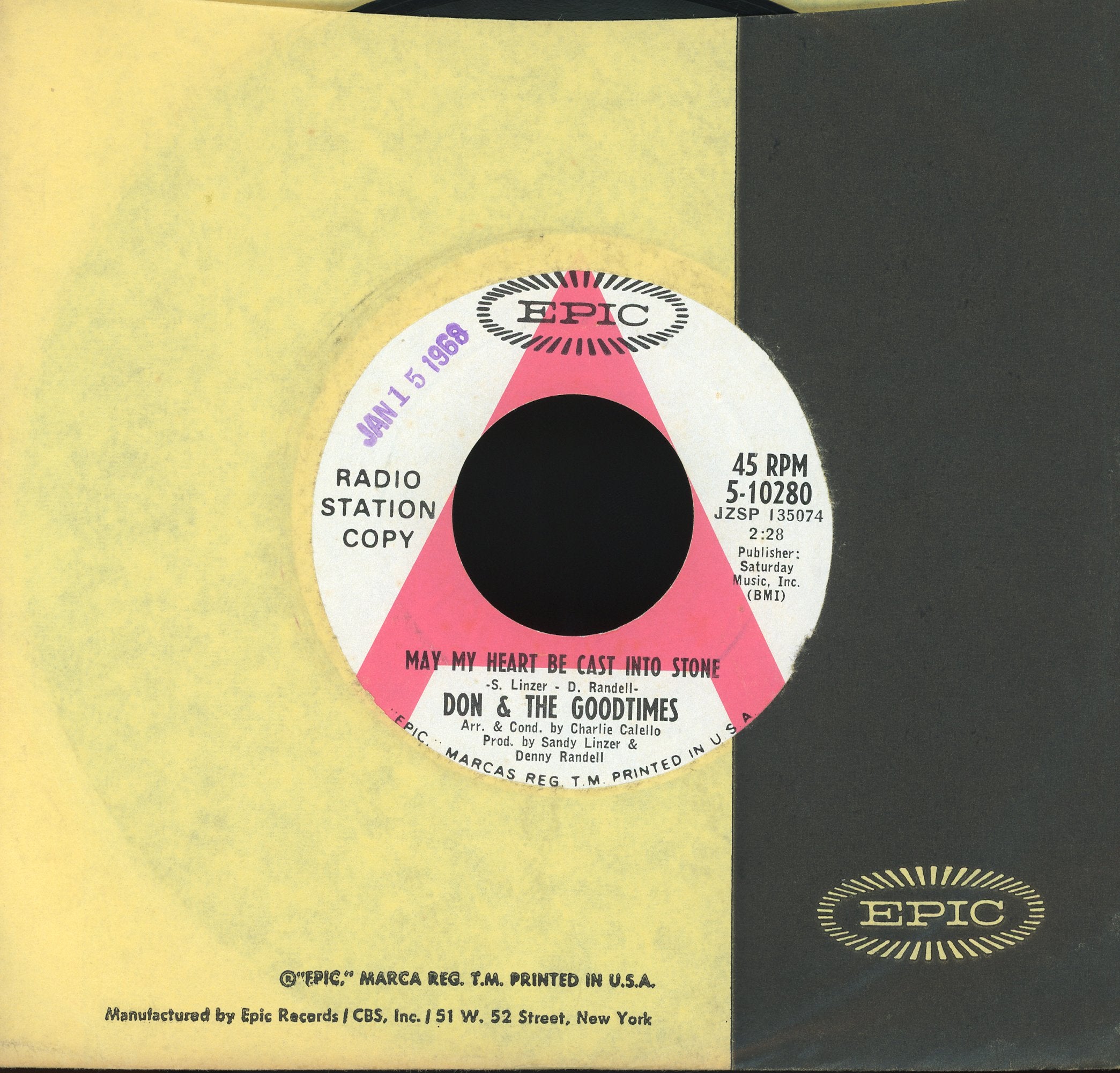 Don & The Goodtimes - May My Heart Be Cast Into Stone / Ball Of Fire on Epic Promo Rock 45