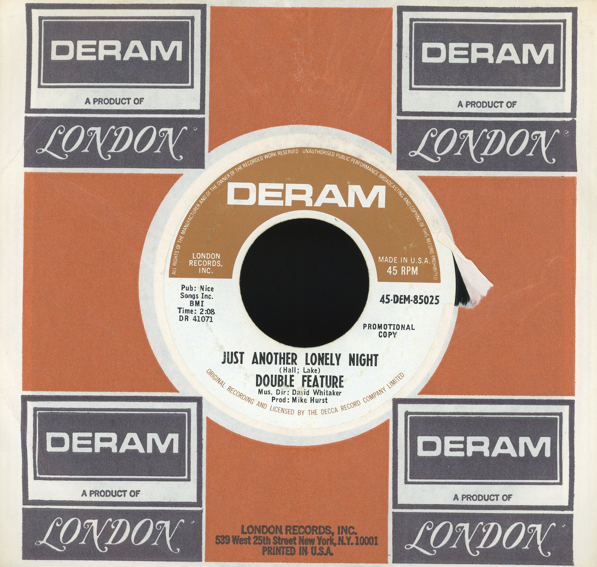 Double Feature - Handbags & Glad Rags / Just Another Lonely Night on Deram Promo Soul 45
