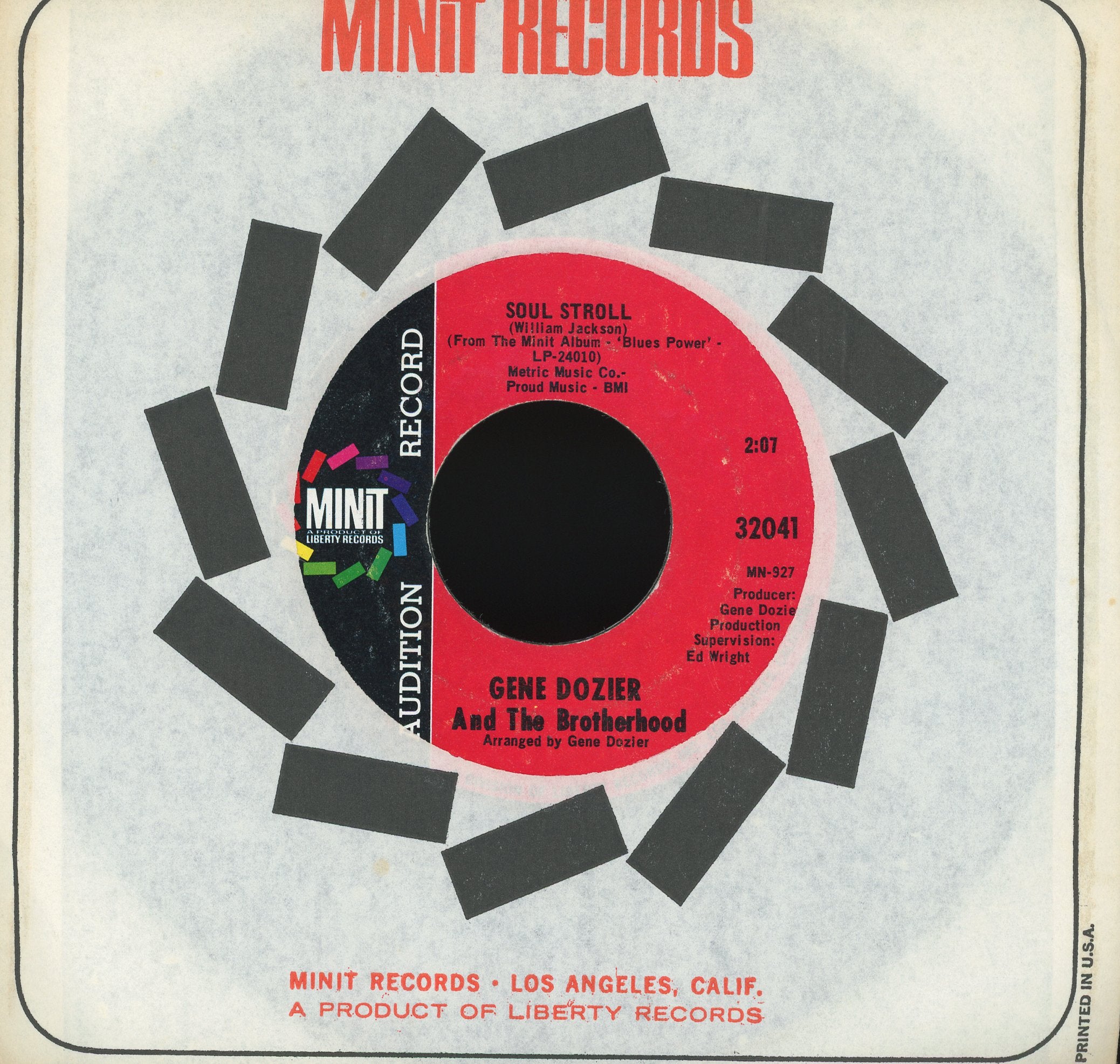 Gene Dozier And The Brotherhood - Soul Stroll / Funky Broadway on Minit Promo R&B Funk 45