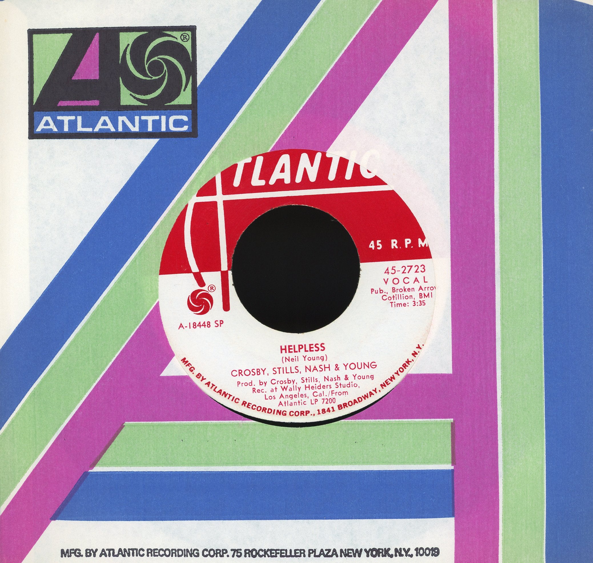 Crosby, Stills, Nash & Young - Woodstock / Helpless on Atlantic Promo Rock 45