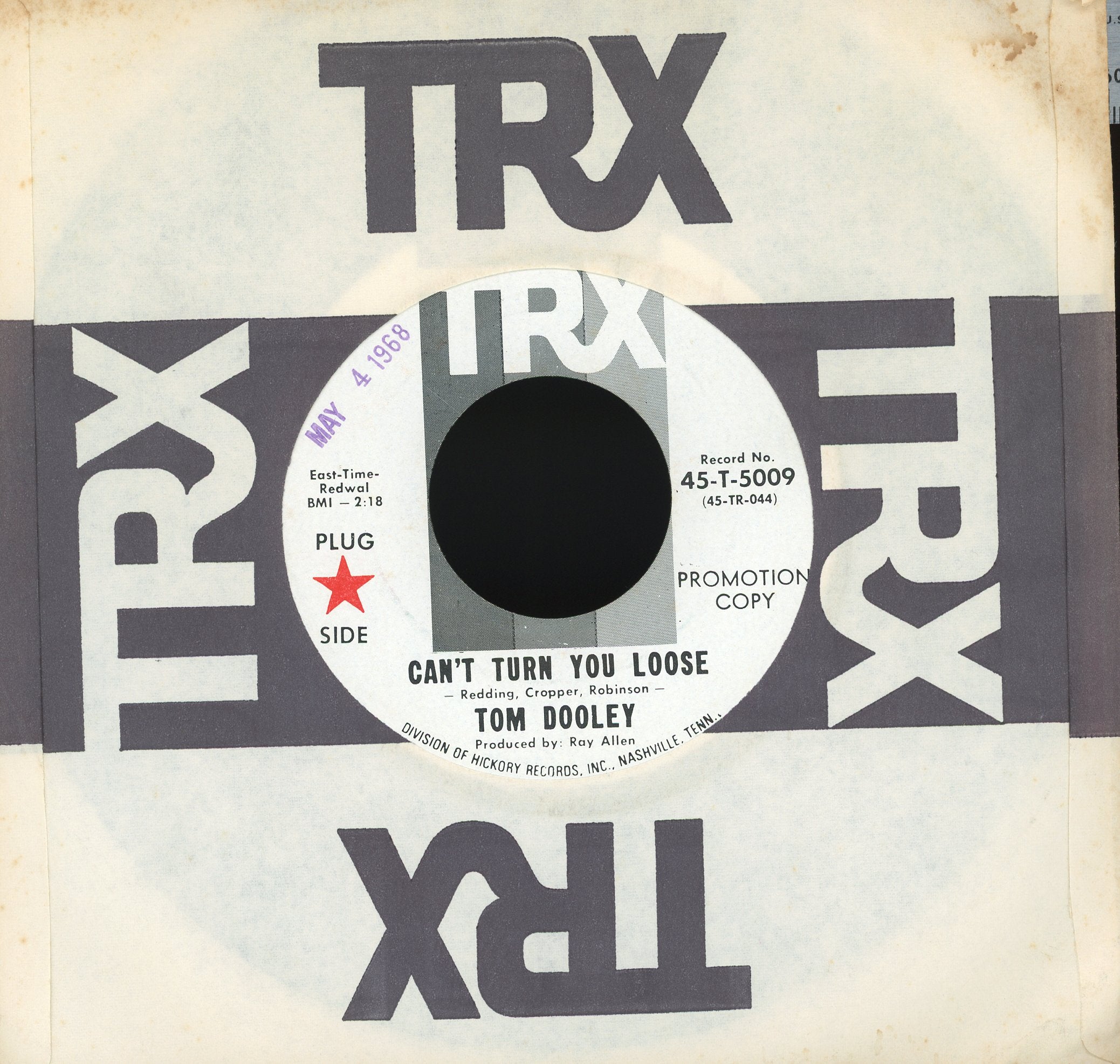 Tom Dooley - Can't Turn You Loose / You're My Baby on TRX Promo Soul 45