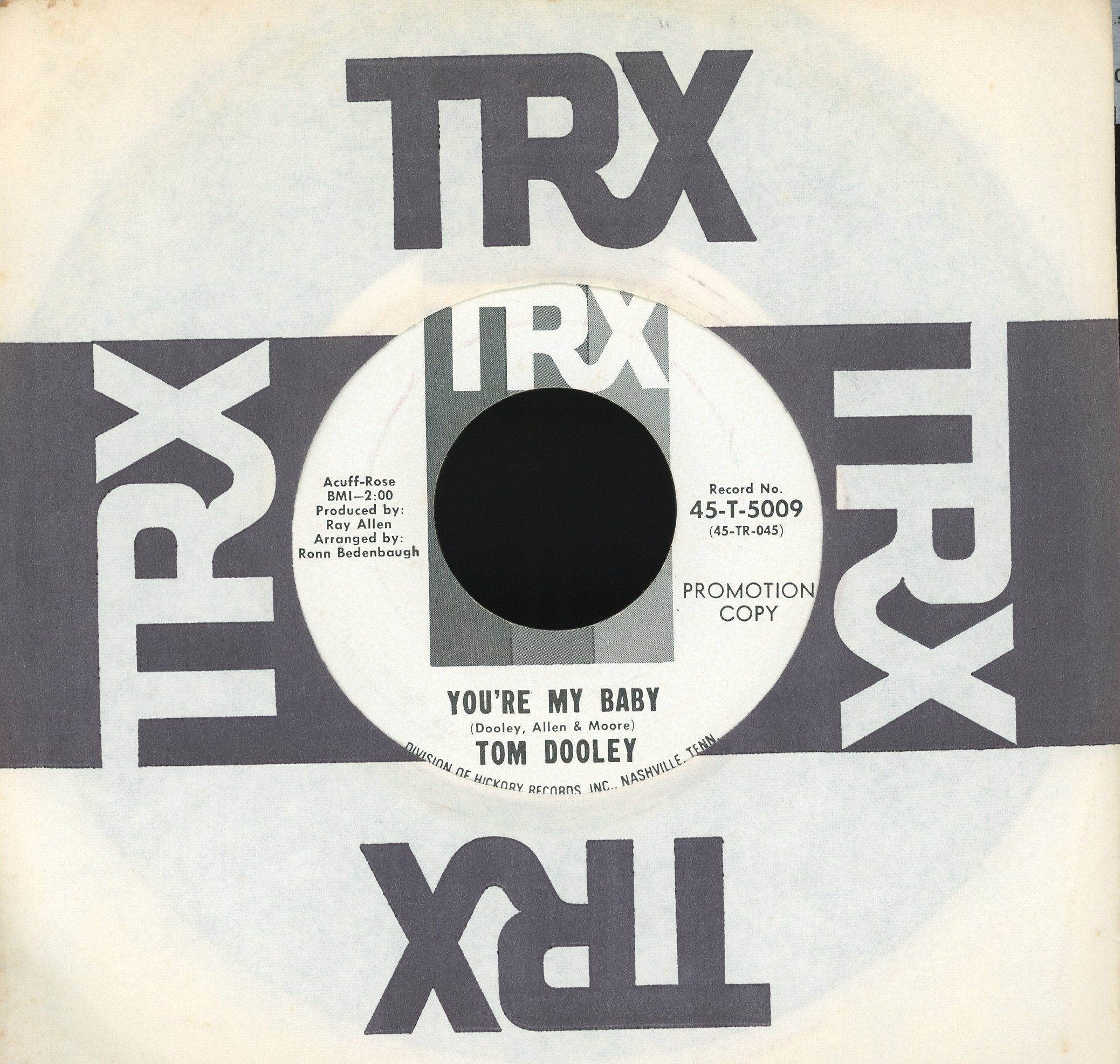 Tom Dooley - Can't Turn You Loose / You're My Baby on TRX Promo Soul 45