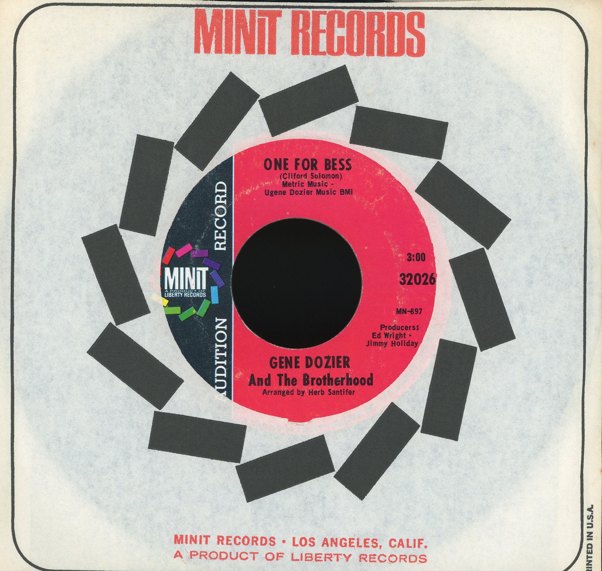 Gene Dozier And The Brotherhood - A Hunk Of Funk / One For Bess on Minit R&B 45
