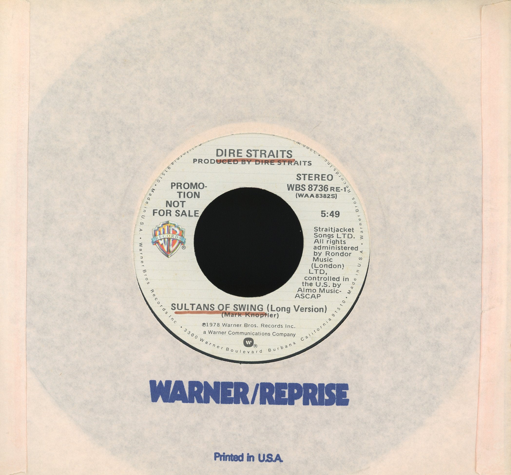Dire Straits - Sultans Of Swing on Warner Bros. Records Promo Rock 45