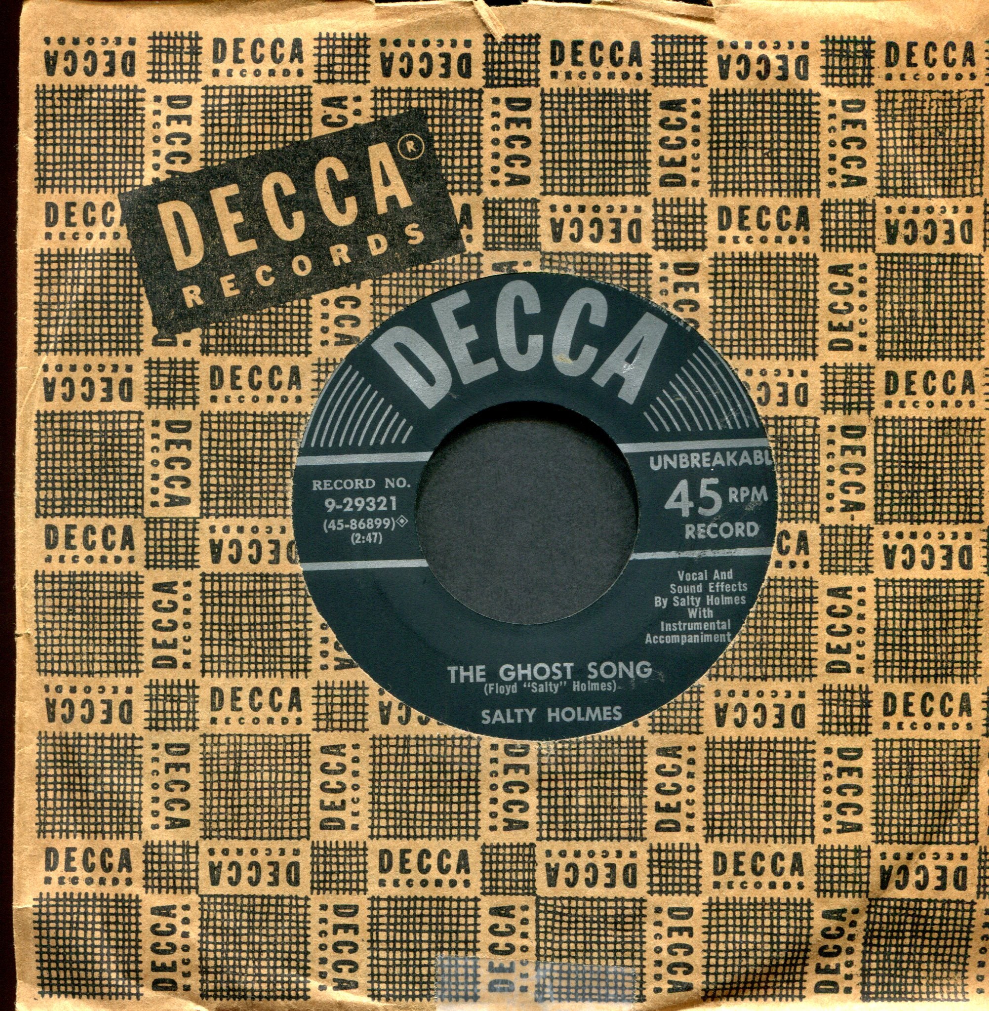 Salty Holmes - The Ghost Song on Decca Halloween Popcorn Country 45