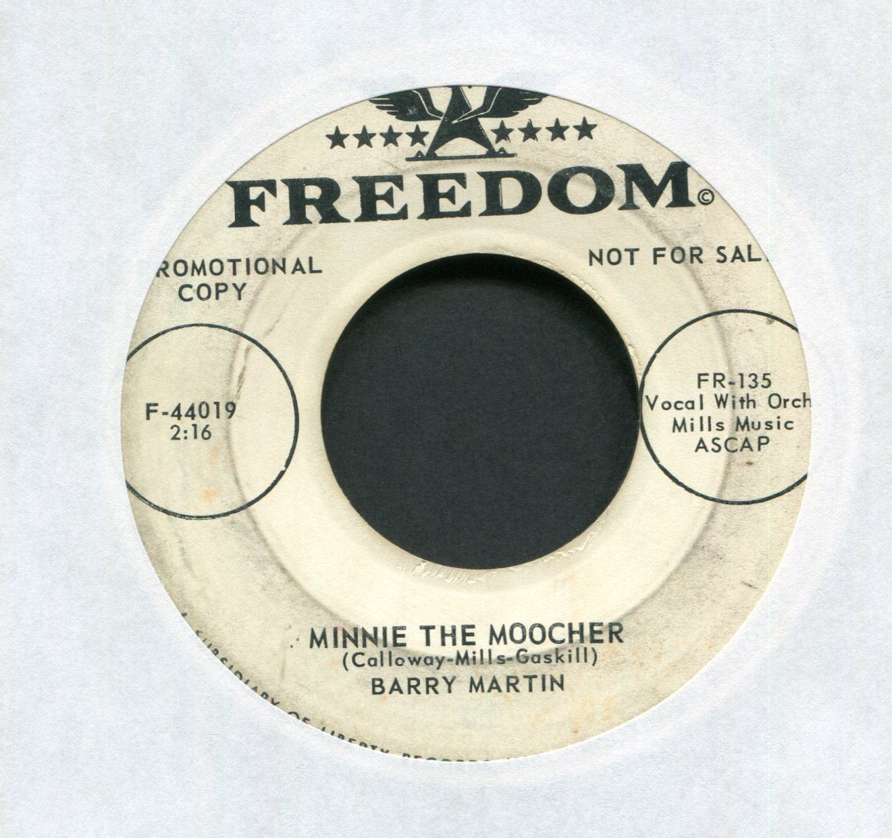Barry Martin - Minnie The Moocher on Freedom Promo R&B Popcorn 45