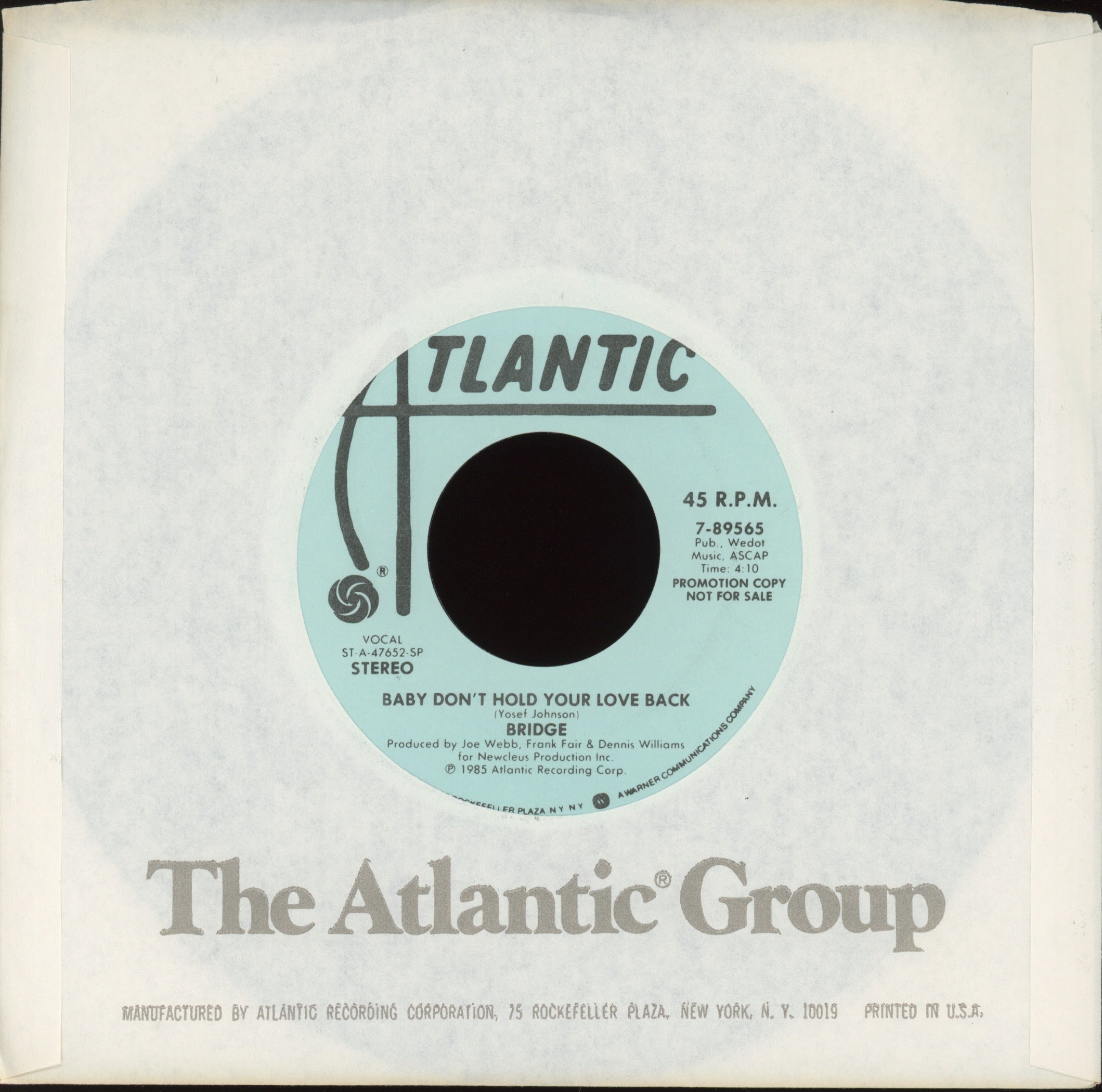 Bridge - Baby Don't Hold Your Love Back on Atlantic Promo
