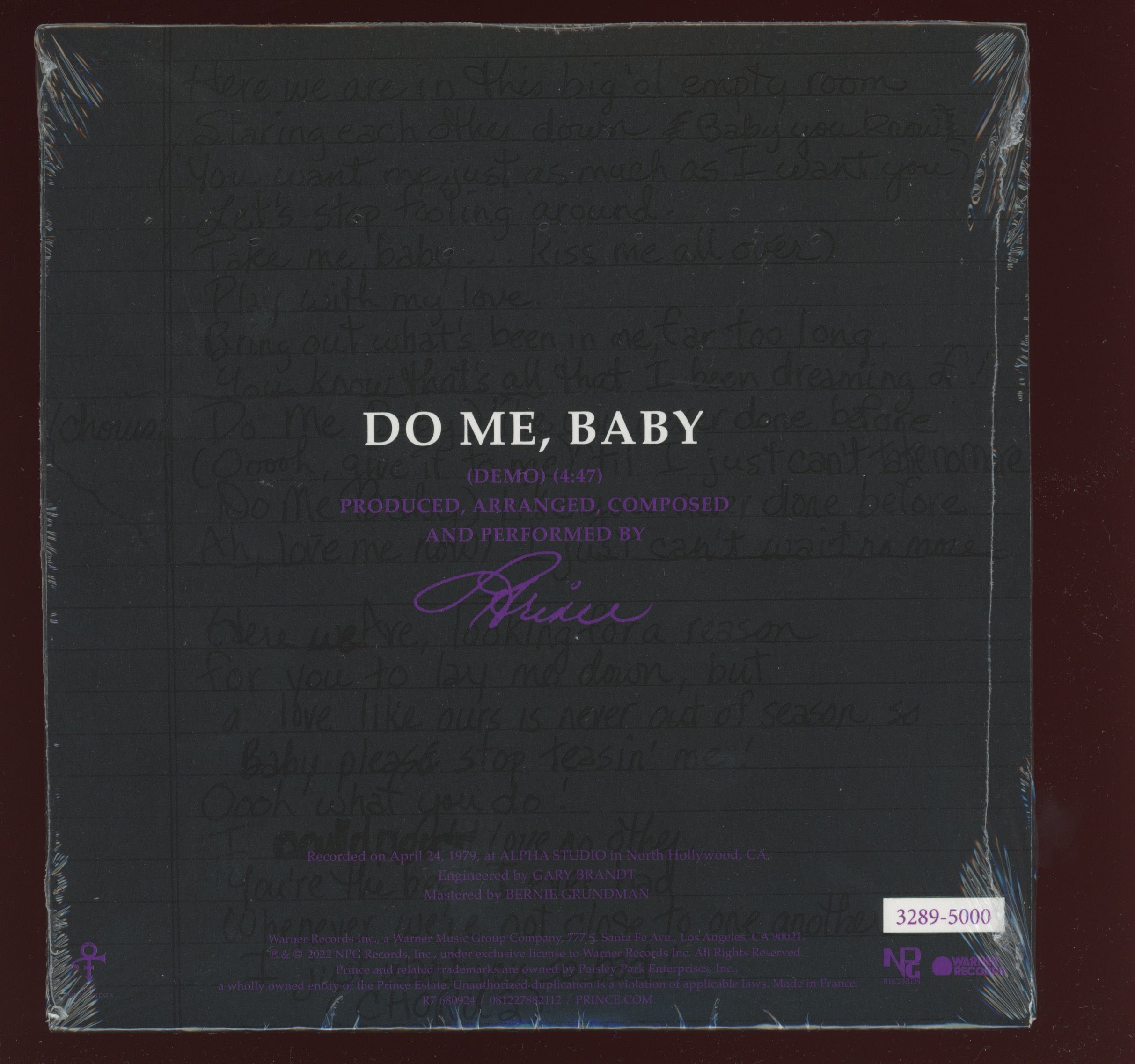 Prince - Do Me, Baby on NPG Warner Single Sided Etched Ltd Numbered Purple Sealed