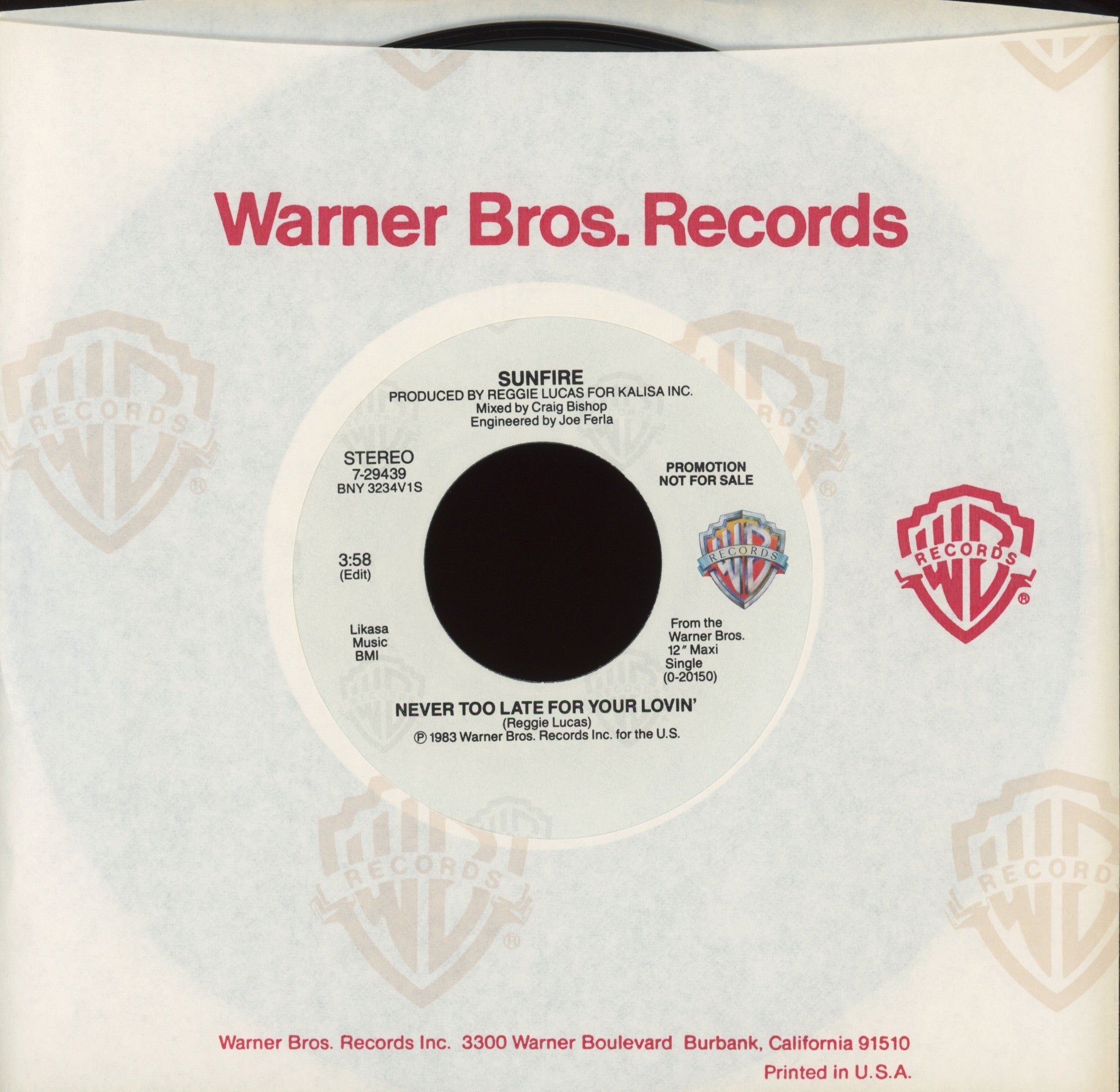Sunfire - Never Too Late For Your Lovin' on Warner Bros Promo