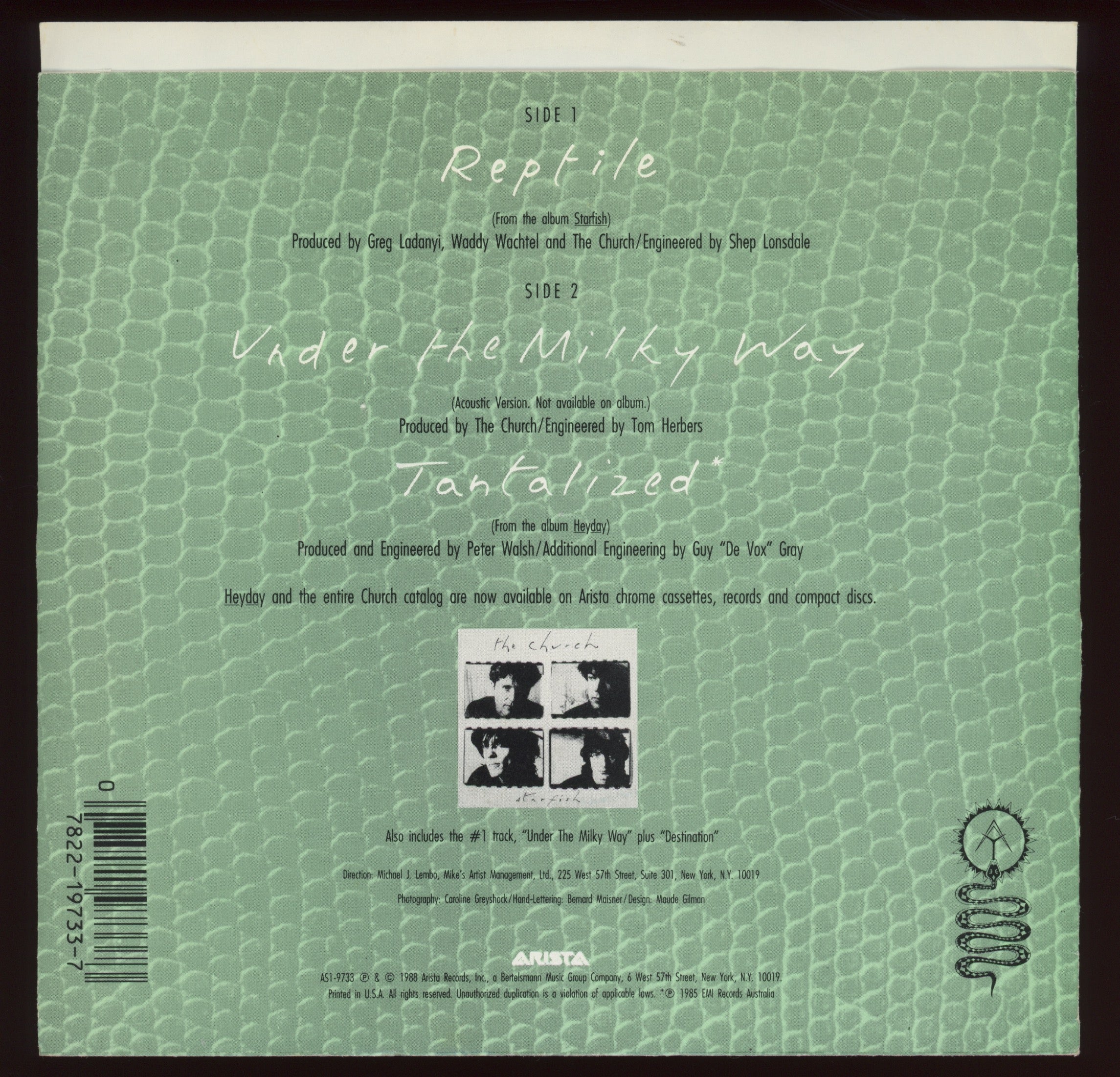 The Church - Under the Milky Way (Acoustic Version) on Arista With Picture Sleeve