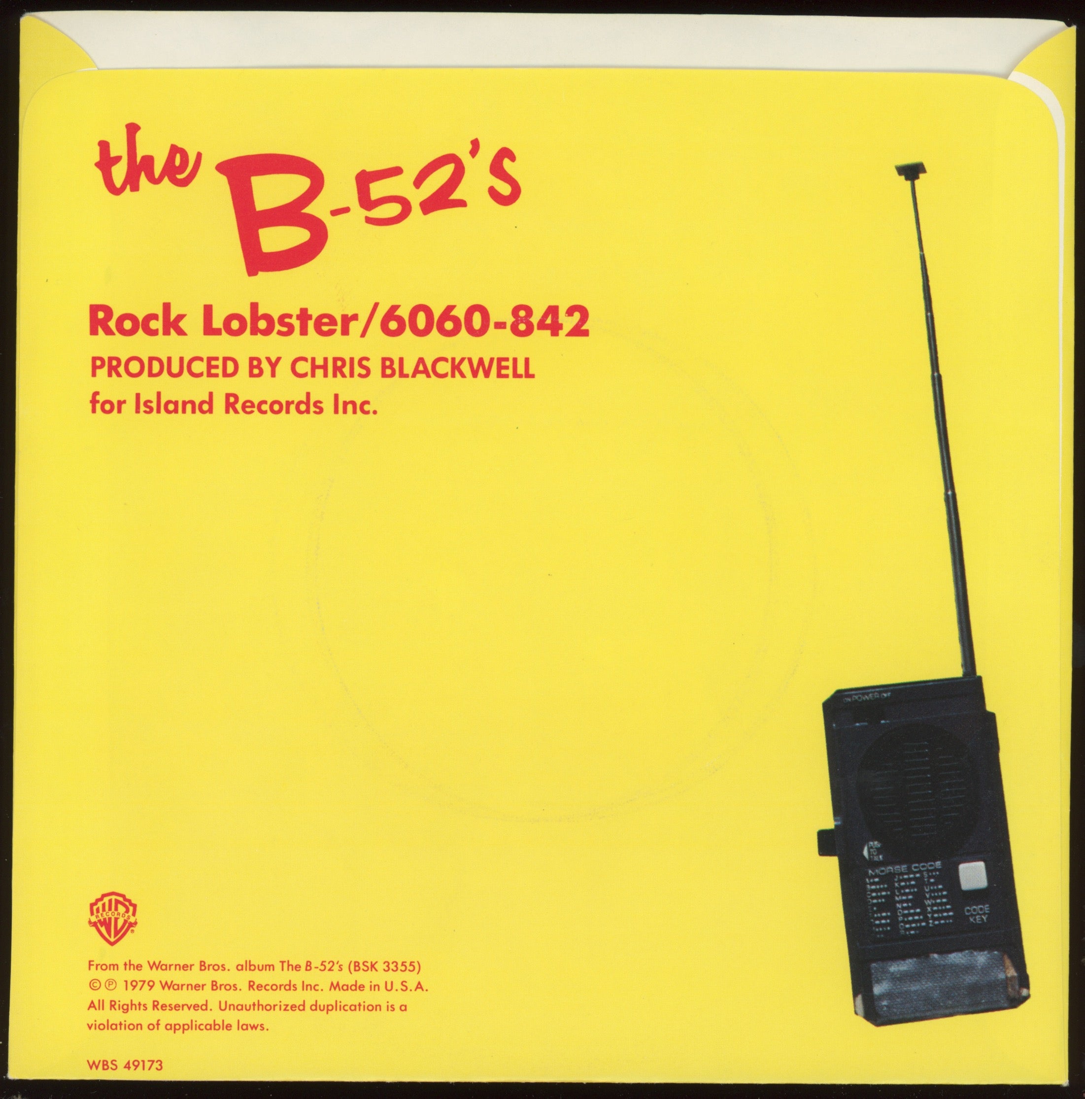 The B-52's - Rock Lobster on Warner Bros. With Picture Sleeve