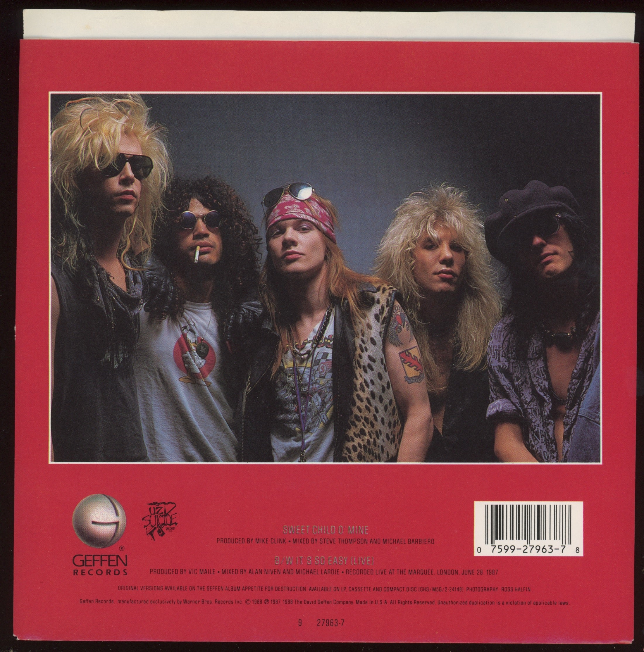 Guns N' Roses - Sweet Child O' Mine on Geffen With Picture Sleeve